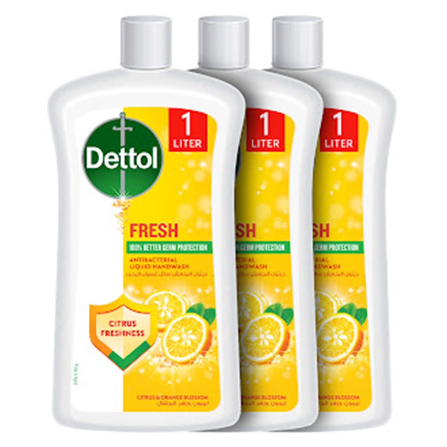 مایع دستشویی تازه‌کننده Dettol، با بوی پرتقال و گل نارنج، با بسته‌بندی ۱ لیتری، ۳ عدد (بسته‌ی یکی)