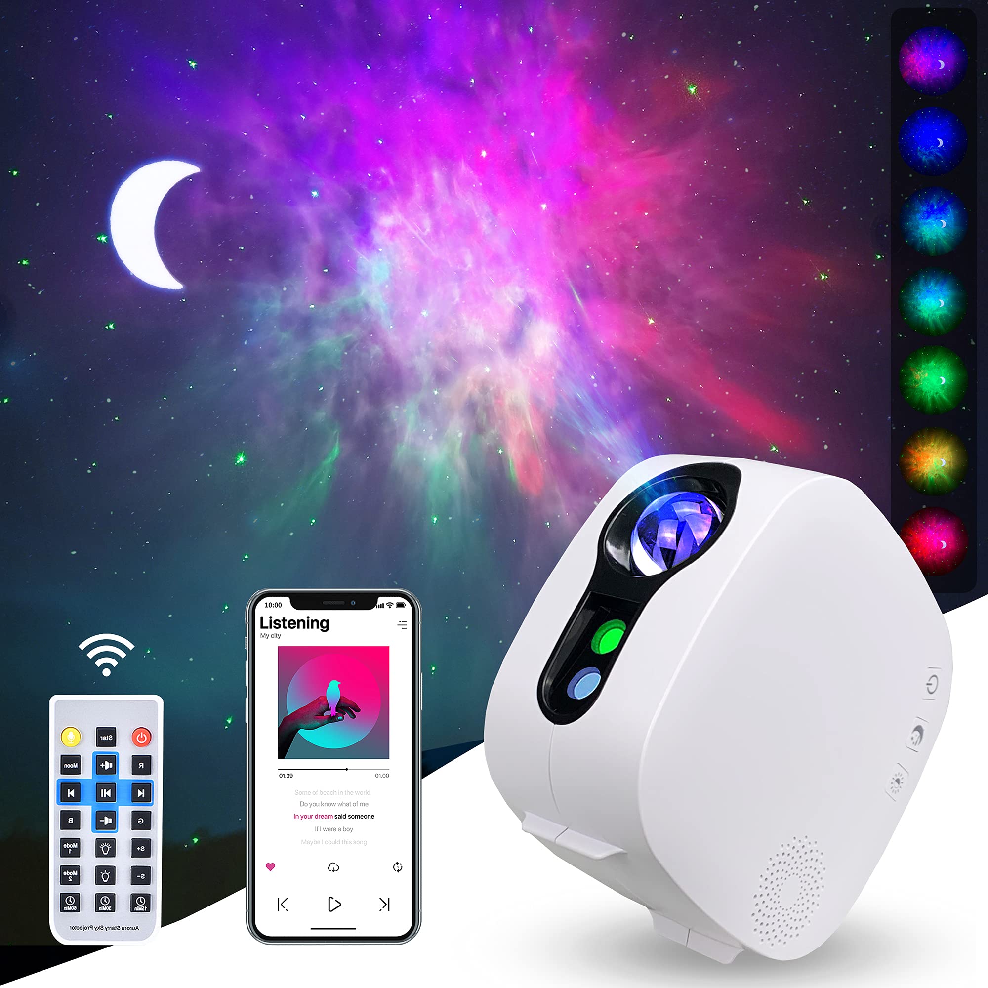 لامپ مهتاب MERTTURM Galaxy Star، موزیک بلوتوثی، نور شب طلایی هدیه برای کودکان خردسال بچه، روشنایی ابر نبولا 3 در 1، لامپ مهتاب برای اتاق خواب، دکور اتاق با کنترل از راه دور (سفید) مهتاب پرژکتور نبولا