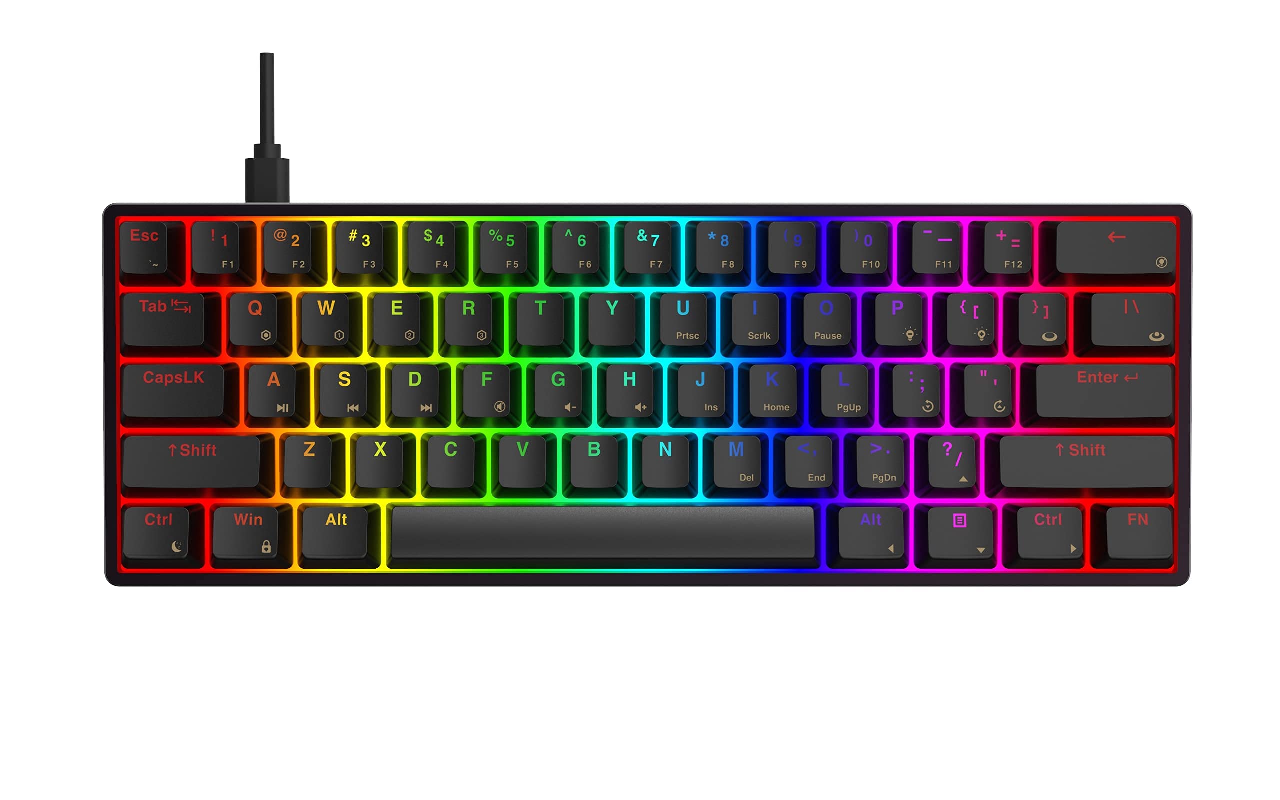 کیبورد بازی R3N AEON Gaming AC61M GK61 RGB - 61 کلیدی با قاب آلومینیوم دو پورت USB-C کیپ PBT قابل تعویض گرم و Swappable برنامه ریزی شده برای گیمر PC/Mac (سوییچ های Gateron Optical Brown، رنگ مشکی) Switch Optical Brown Gateron