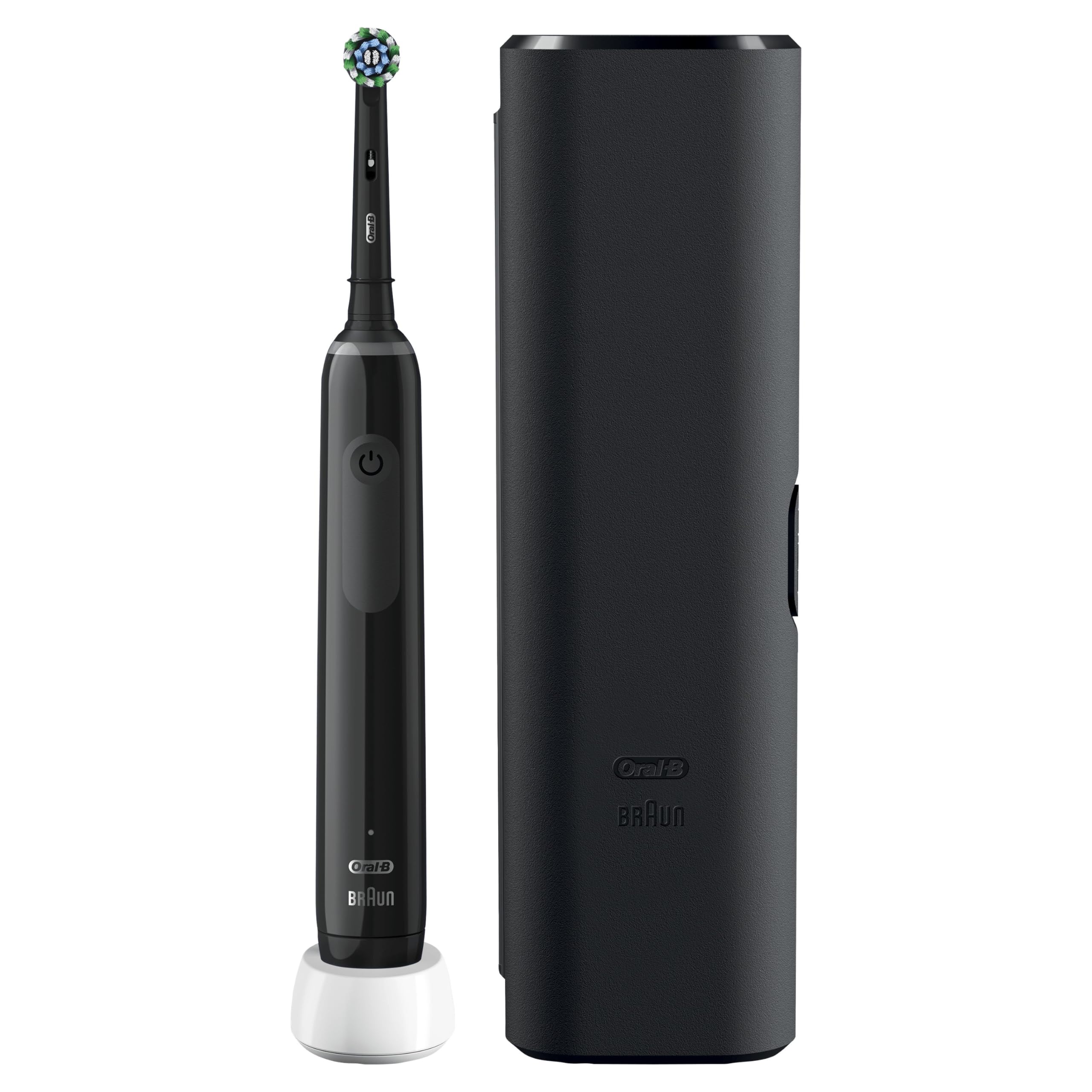 مسواک برقی Oral-B Pro 3 - 3500 - مدل سیاه، دارای 1 دسته با حسگر فشار قابل مشاهده، 1 سر مسواک، 1 کیس مسافرتی، طراحی شده توسط Braun Black Handle