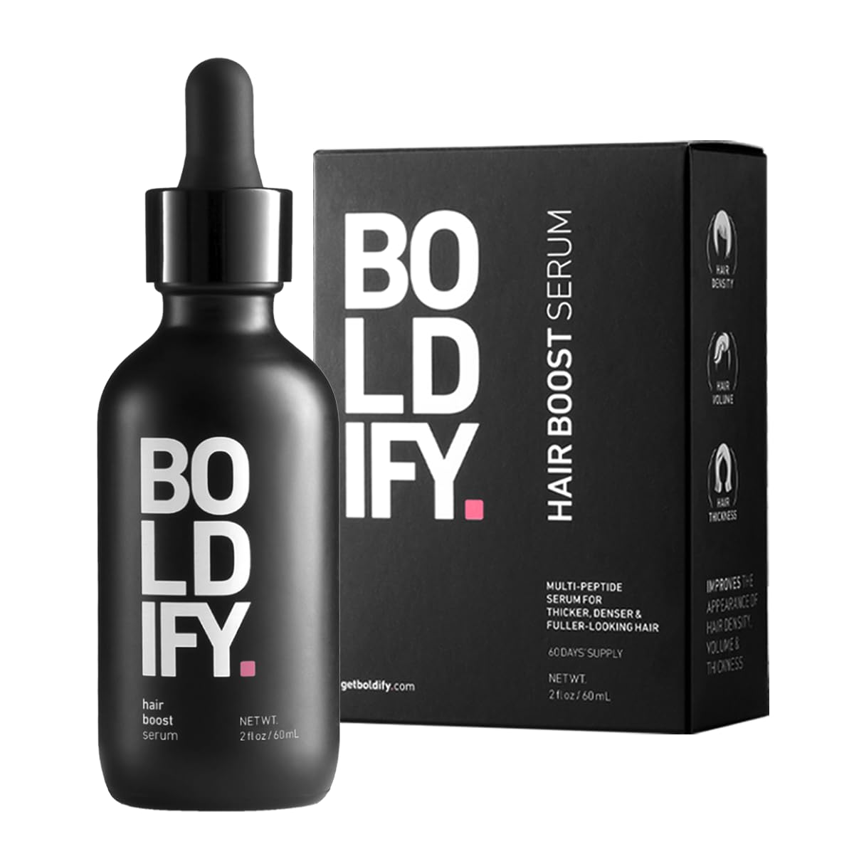 سرم رشد موی BOLDIFY - 2 اونس، 30 تقویت کننده طبیعی + 4 پپتید بالینیاکثربردار، درمان سبک و غیر چرب برای پوست سر برای موی پر و سفت تر برای زنان و مردان