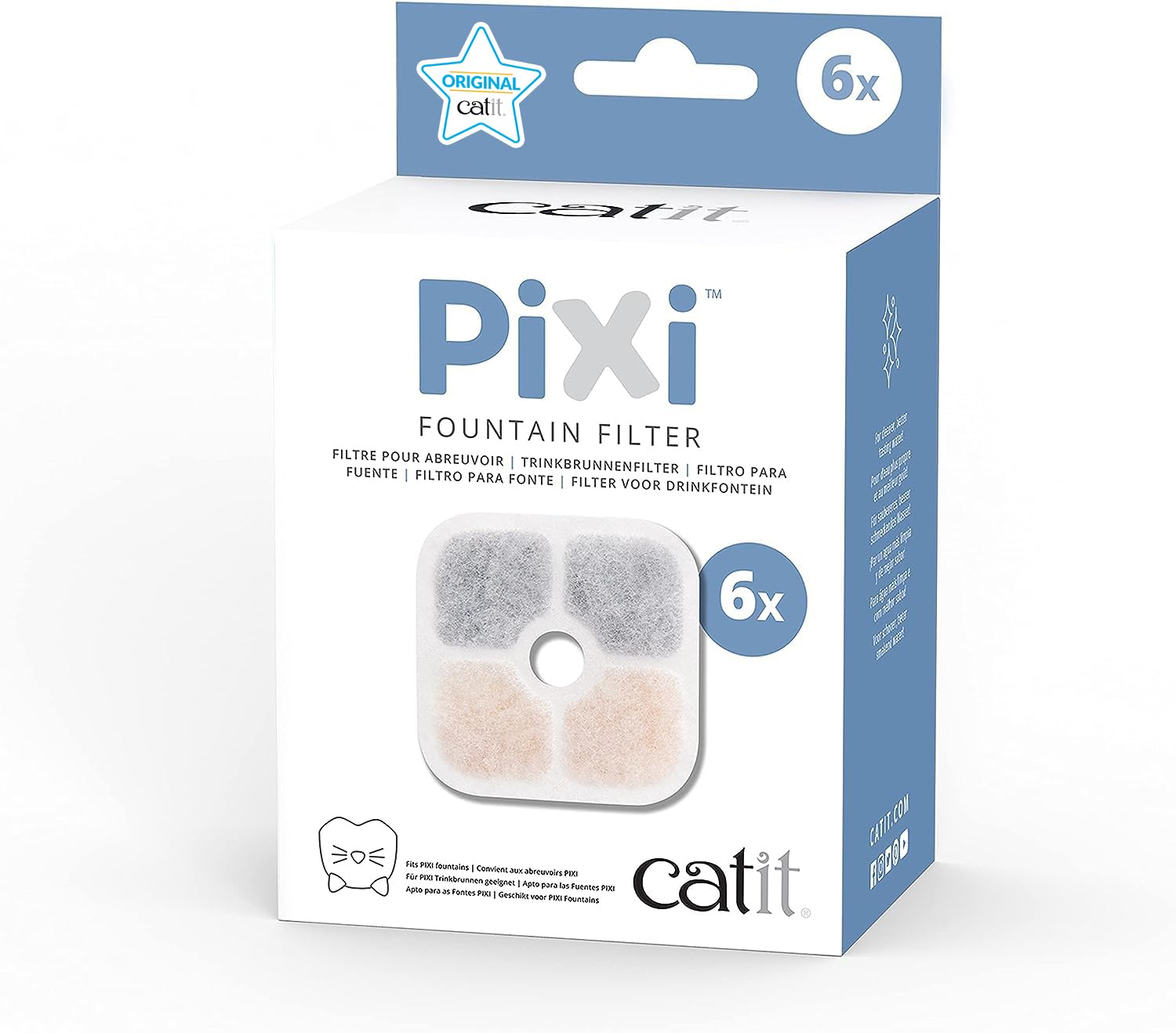 فیلتر مخصوص Catit PIXI Cat Drinking Fountain، فیلتر آب سه لایه جایگزین رسمی، ۶ بسته، رنگ سفید