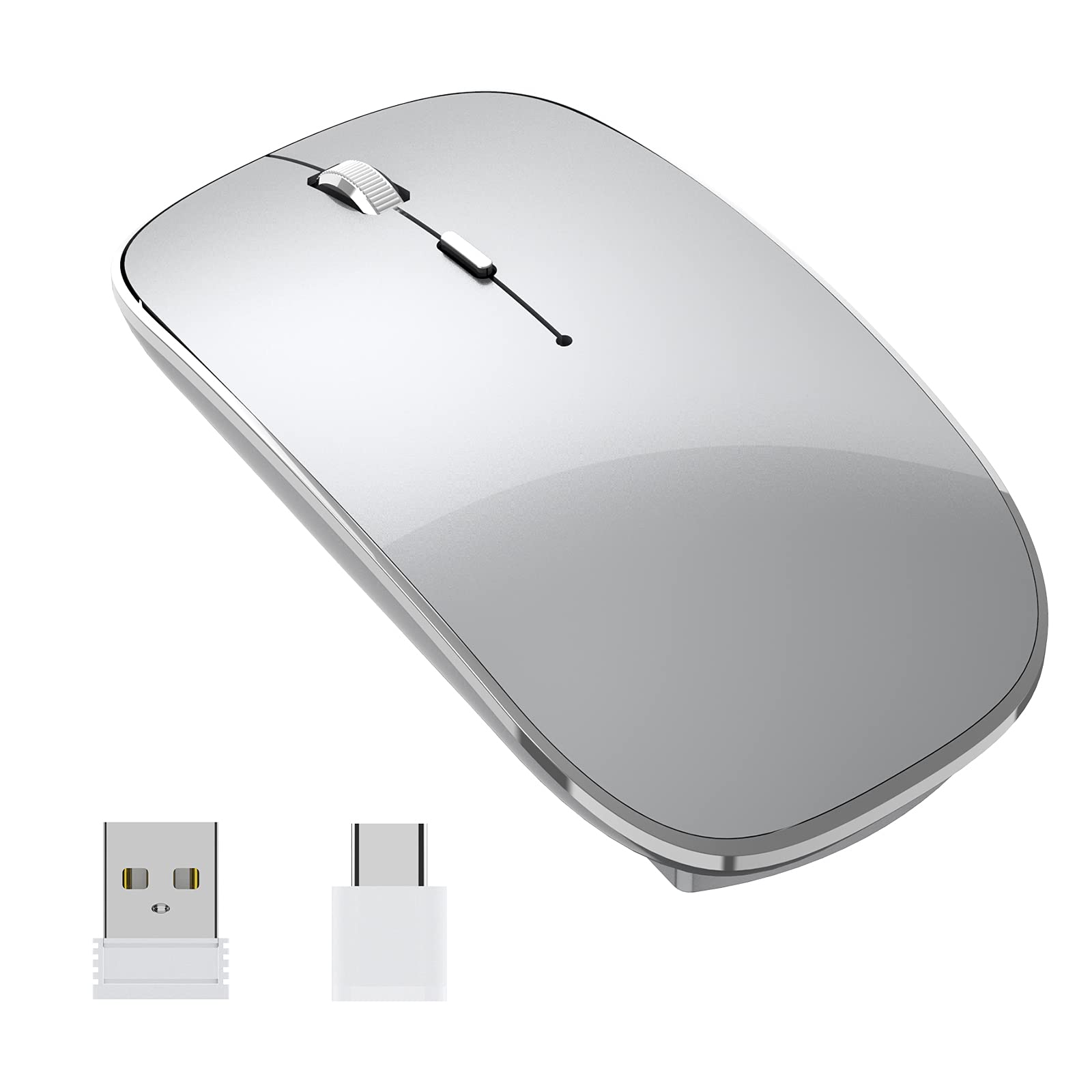 موشواره بی‌سیم قابل شارژ قابل حمل بی‌صدا دو حالت بی‌سیم USB و Type-C موشواره بی‌سیم با 3 DPI قابل تنظیم برای لپتاپ، مک، مک‌بوک، اندروید و کامپیوتر شخصی (مدل Q23S مشکی) (خاکستری)
