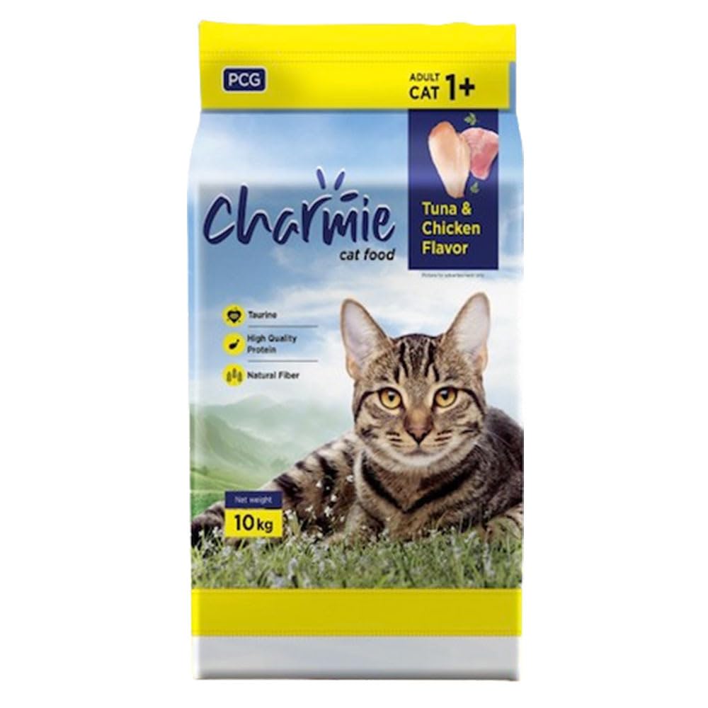 خوراک خشک گربه Charmie - طعم ماهی تن ماهی و مرغ - تائورین - با پروتئین - فیبر طبیعی - تشویق رشد و ظاهر فیزیکی خوب - 10 کیلوگرم