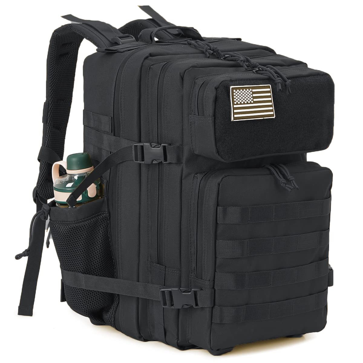 کوله‌پشتی تاکتیکی نظامی QT&QY برای مردان Molle Daypack 35L/45L بزرگ 3 روزه Bug Out Bag مشکی با دارنده بطری... 45L 1.0 مشکی