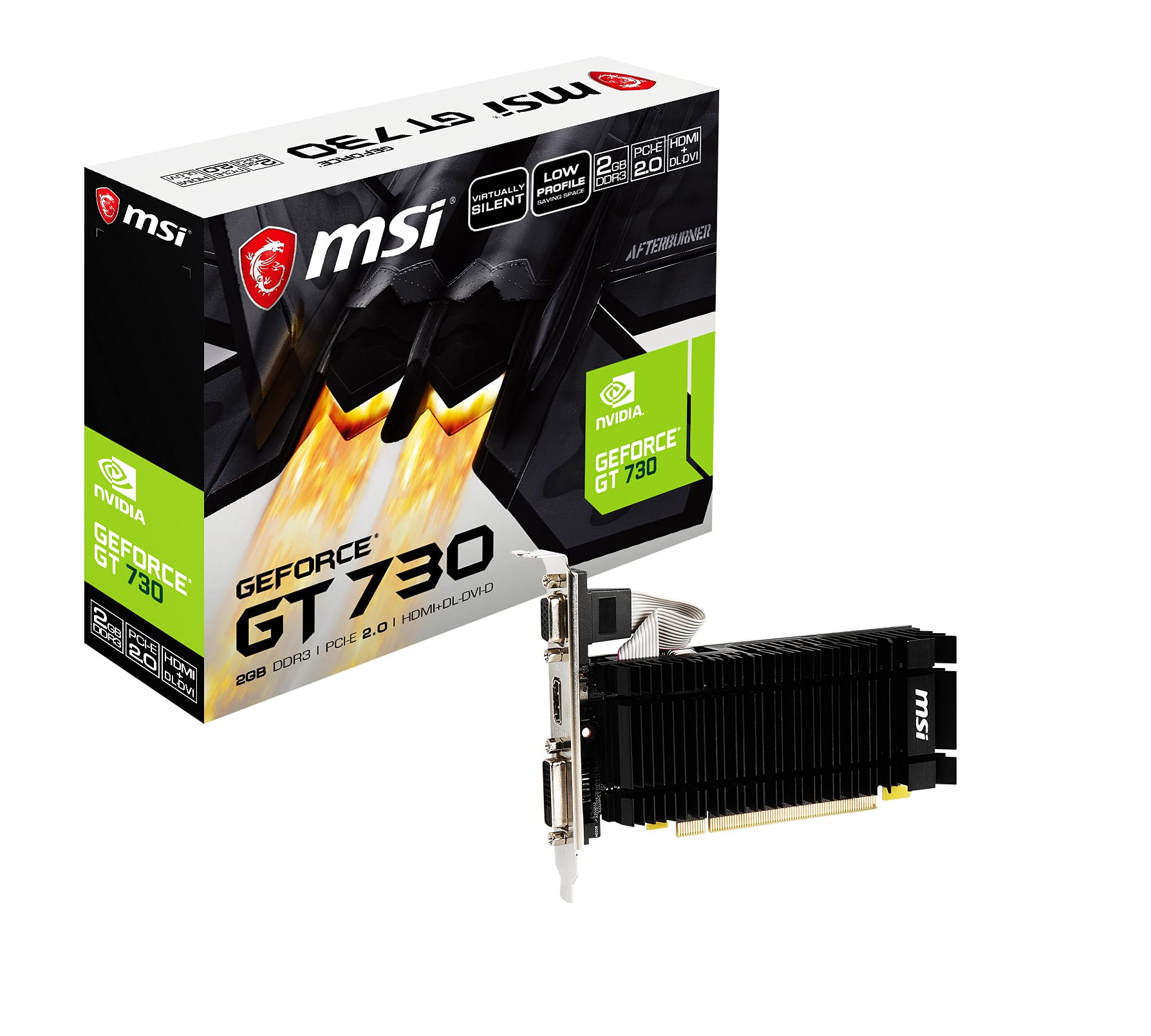 کارت گرافیک MSI گیمینگ با ۶۴ بیتی Dual-Link DVI-D/HDMI NVIDIA GeForce با پروفایل کوتاه (N730K-2GD3H/LPV1) ۲ گیگابایت N730K-2GD3H/LPV1