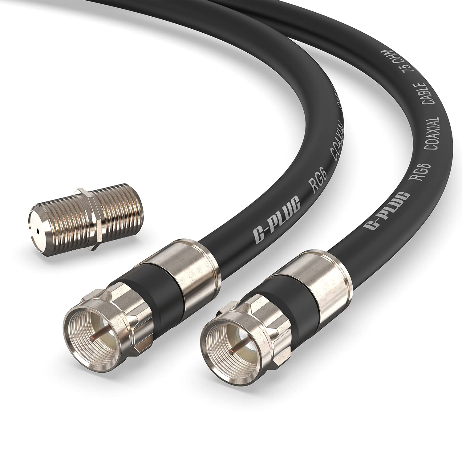کابل کواکسیال RG6 با طول ۱۰ فوت و مجموعه اتصالات G-PLUG - اینترنت با سرعت بالا، اینترنت پهن باند و آنتن دیجیتال تلویزیون، کابل ماهواره تمدید - بالش‌های دوگانه آب‌بندی شده با پنچرهای لاستیکی و اتصالات فشرده رنگ مشکی ۱۰ فوت مشکی