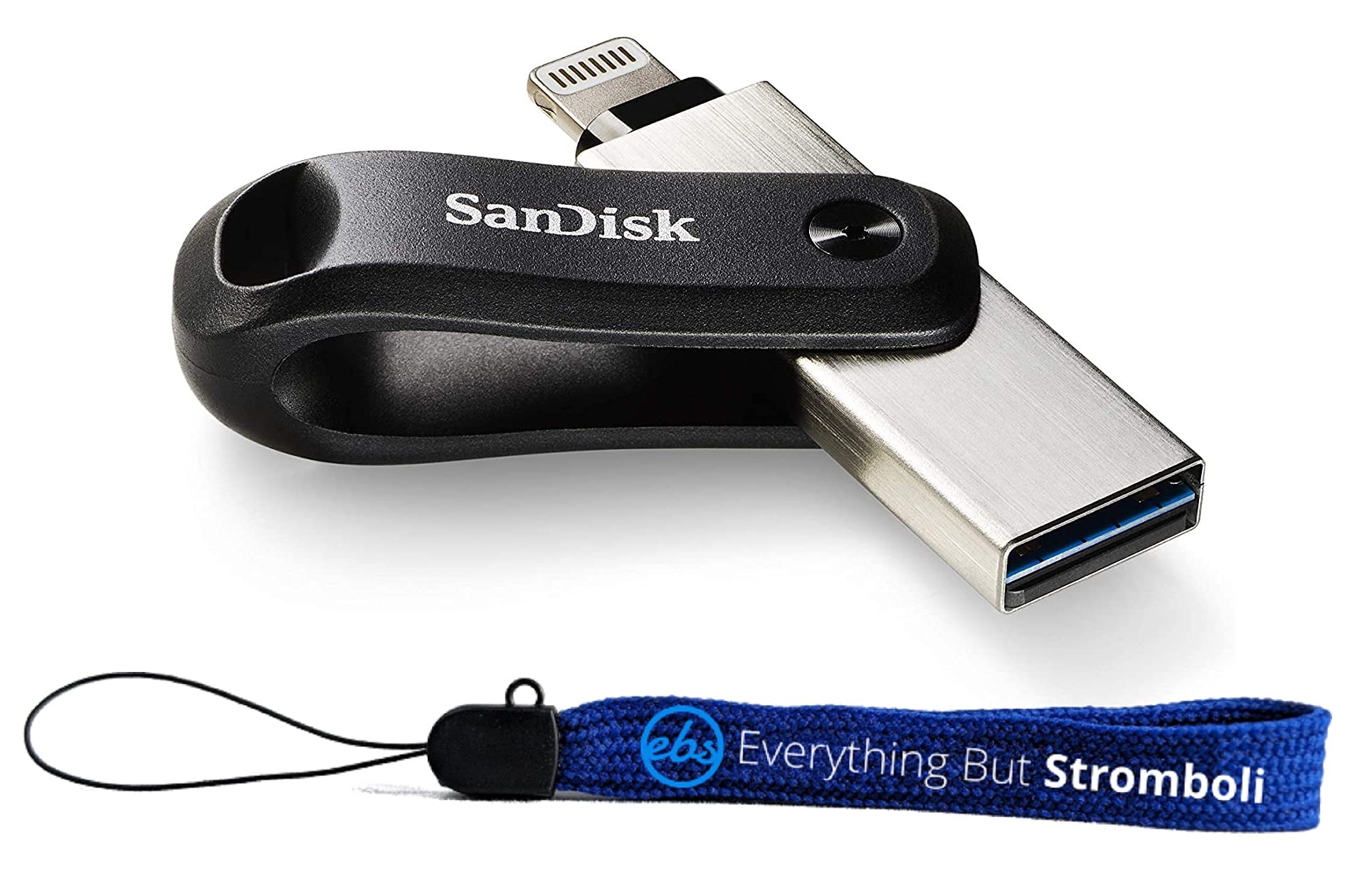 فلش درایو SanDisk 128GB iXpand Go برای آیفون، آیپد، کامپیوترها و لپتاپ‌ها - درایو USB 3.0 با دو پورت Type A و Lightning (مدل SDIX60N-128G-GN6NE) بسته به لانیارد 1 Everything But Stromboli