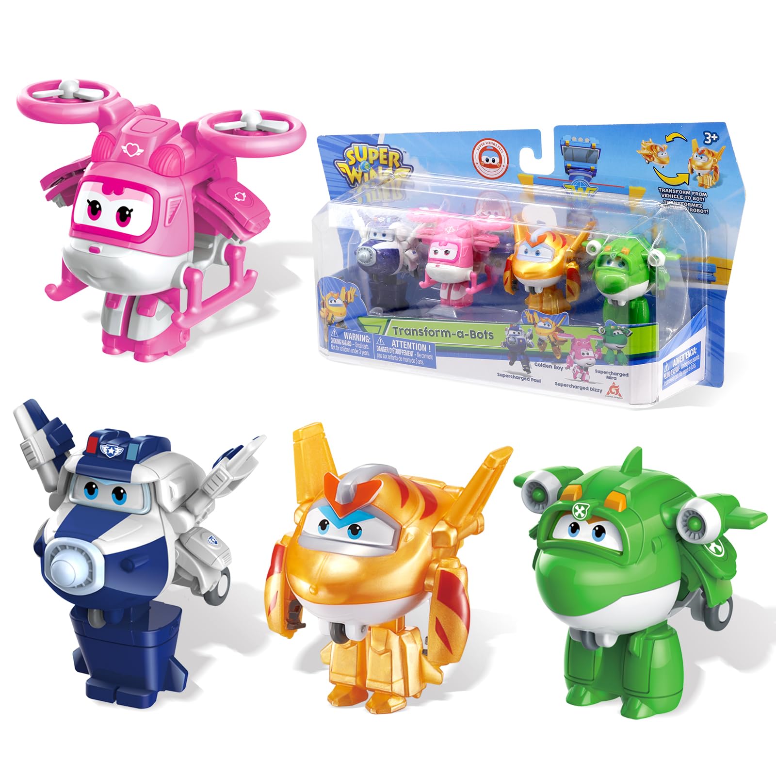 بسته 4 عددی ترانسفورمر "Super Wings 2"، شامل پل فوق برقی، دیزی، پسر طلایی، میرا، اسباب بازی هواپیما مینی فیگورهای اکشن، اسباب بازی پیش دبستانی برای کودکان 3 تا 5 ساله، هدیه تولد اسباب بازی های ترانسفورمر برای کودکان مدرن