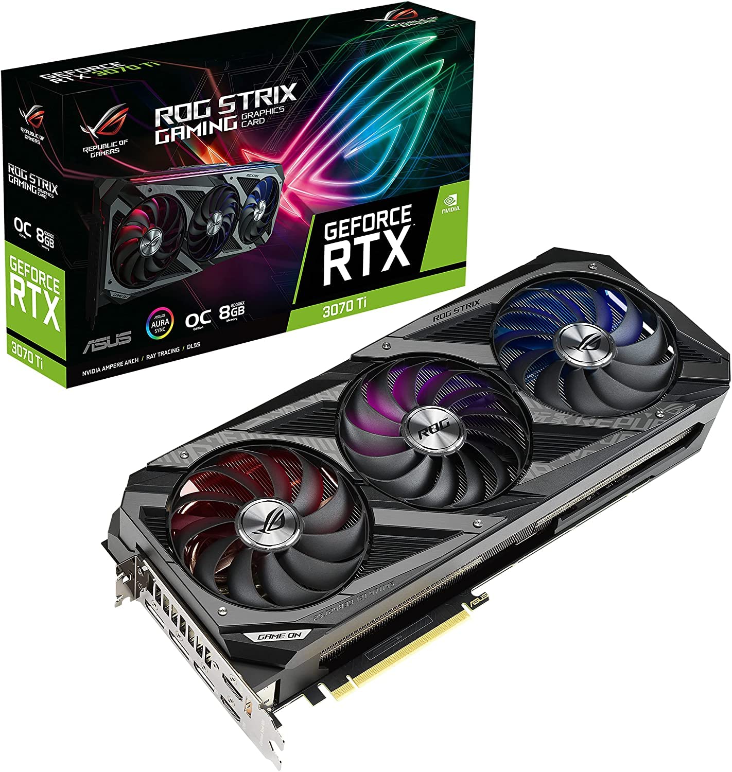 Asus ROG Strix Nvidia گرافیک کارت بازی RTX 3070 Ti OC Edition (PCIe 4.0 ، 8GB GDDR6X ، HDMI 2.1 ، DisplayPort 1.4A ، طراحی فن Axial-Tech ، 2.9 اسلات ، Super Alloy Power II ، GPU Tweak II) ROG RTX 3070 Ti OC