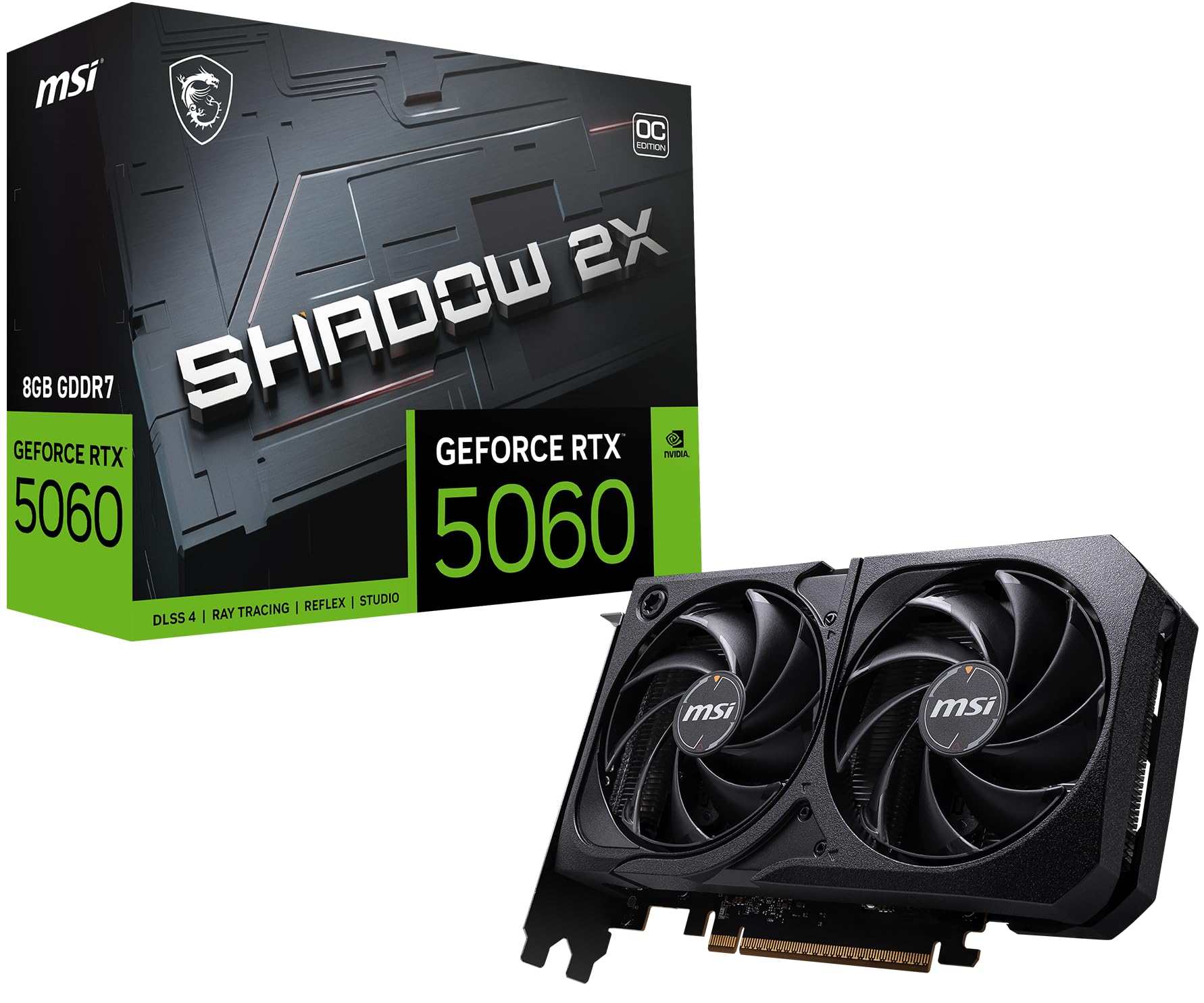 کارت گرافیک MSI GeForce RTX 5060 8G SHADOW 2X OC - حافظه 8GB GDDR7 (28Gbps/128-bit)، PCIe 5.0 - HDMI 2.1b، 3 x DisplayPort 2.1b