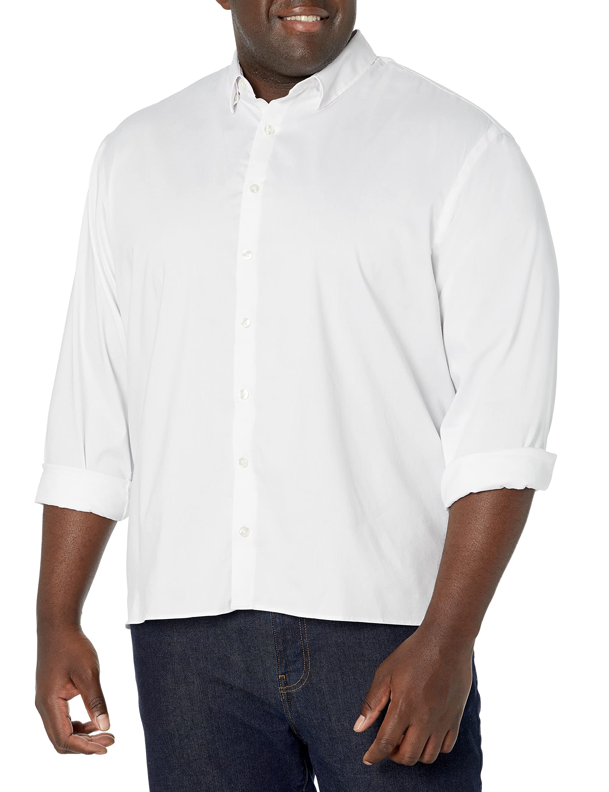 پیراهن مردانه و بلند و پهن Van Heusen با فنــــر Stain Shield، با قلاب ثابت و چسبناک و انعطاف پذیر، سایز ۴XL، رنگ سفید روشن solid