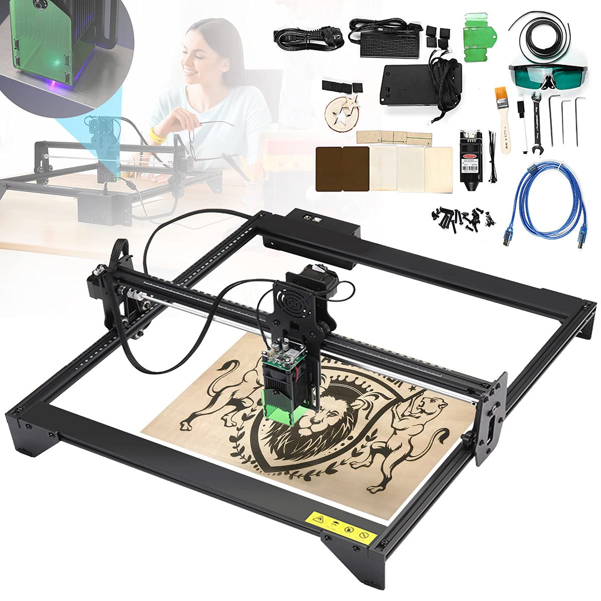 ماشین حکاکی لیزری RCBDBSM A5 20 وات برای چوب و فلز، دستگاه برش و حکاکی لیزر، ماشین حکاکی و برش لیزر با محافظت چشم 5000mw CNC، محدوده حکاکی 410X400 میلیمتر