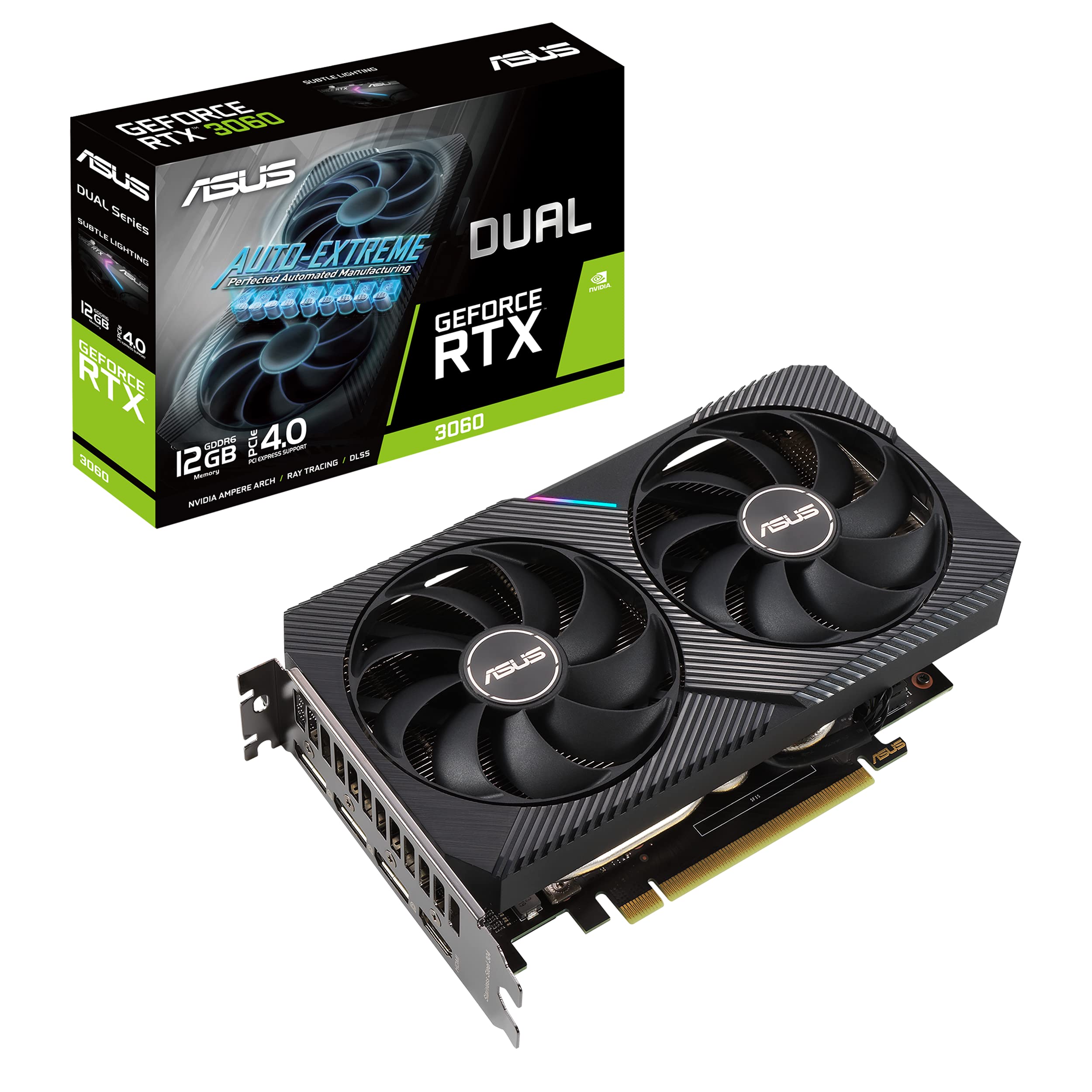 کارت گرافیک بازی ASUS Dual NVIDIA GeForce RTX 3060 V2 OC Edition 12GB GDDR6 (PCIe 4.0، حافظه 12GB GDDR6، HDMI 2.1، DisplayPort 1.4a، طراحی 2-Slot، طراحی فن Axial-tech، تکنولوژی 0dB)