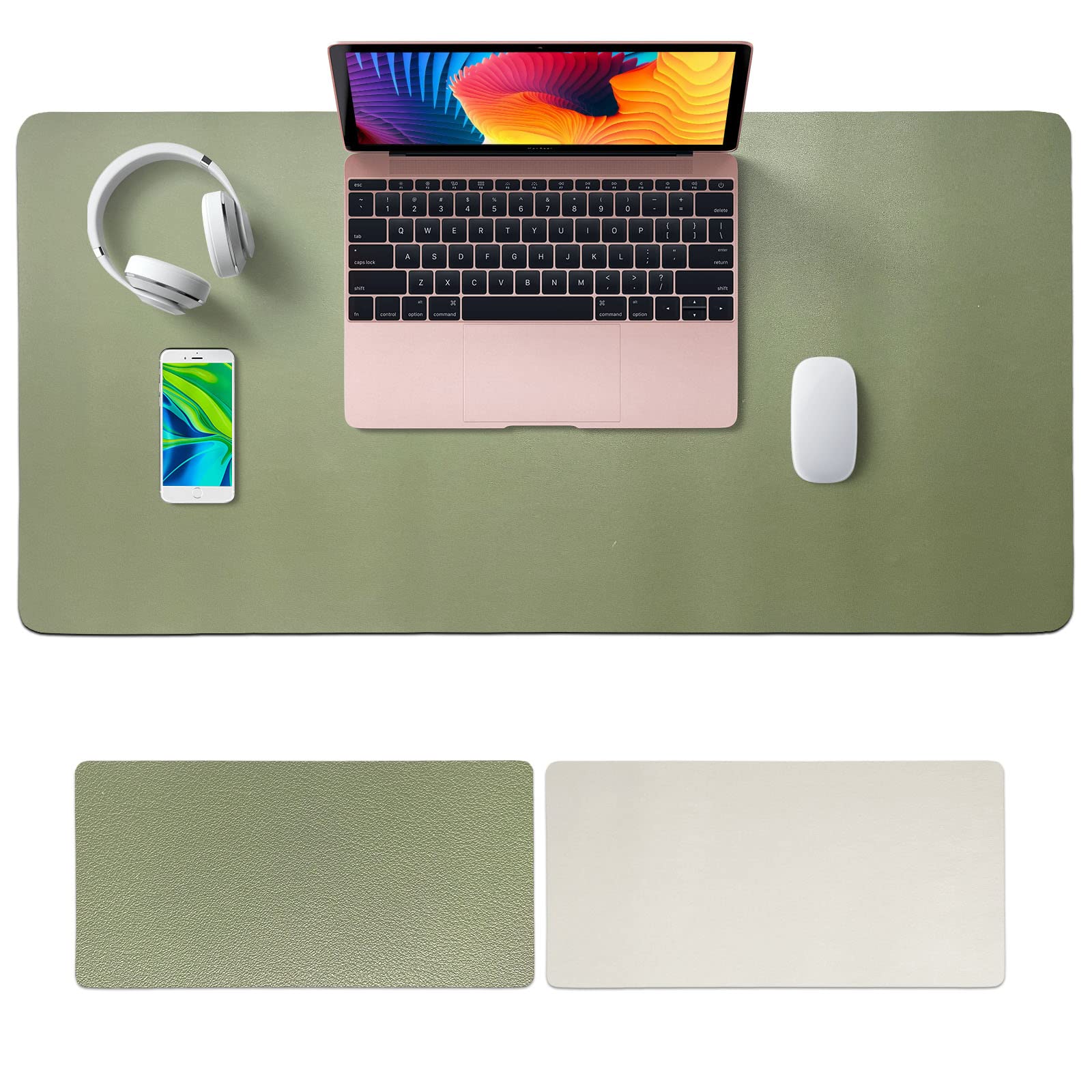 موس پد SKY-TOUCH بزرگ 80x40 سانتی‌متر، موس پد چرمی برای میز اداری، موس پد بازی گیمینگ گیمینگ، ضد لغزش، ضدآب با دو طرف استفاده، محافظ میز (سبز/نقره‌ای) سبز/نقره‌ای 31.5 اینچ در 15.7 اینچ