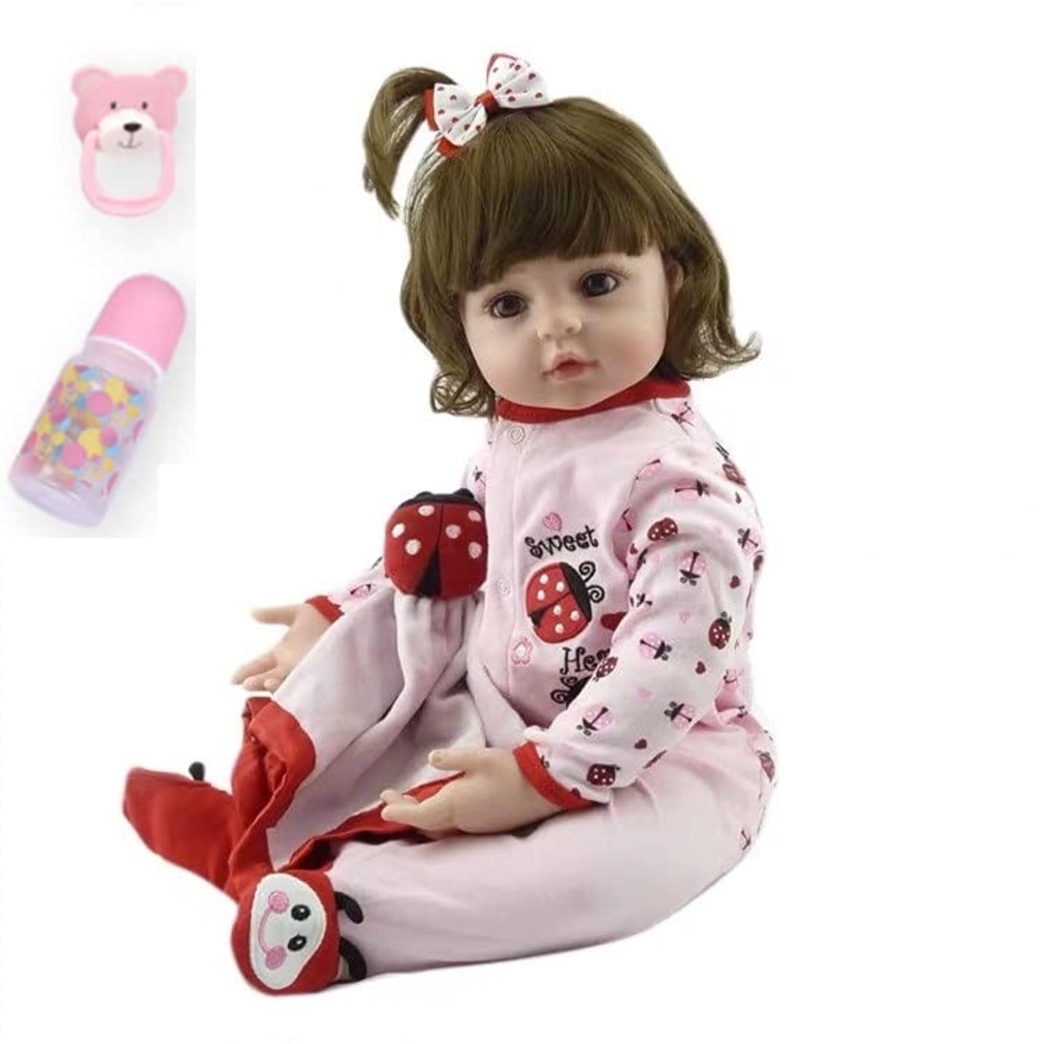 عروسک نانو کلاسیک 18 اینچ 48 سانتی‌متر نوزاد بازتولد شدید، بدنه‌ی نرم و سیلیکونی، عروسک نوزاد واقعی و شبیه نوزاد (صورتی)