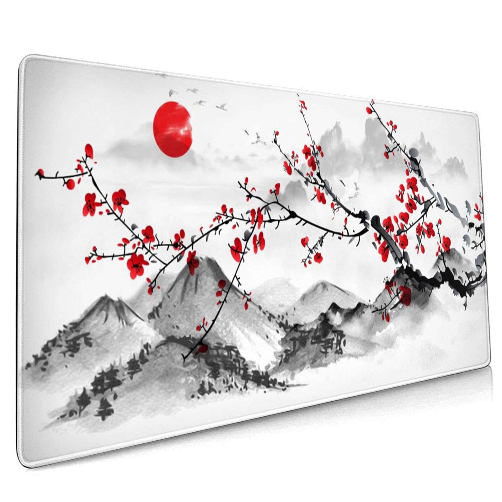 فریم موس گیمینگ بزرگ Sweetshow 35.4 اینچ X 15.7 اینچ XXL Japanese Art Style گل گیلاس و ساکورا دسک کامل پد موس ضد لغزش پایه لاستیکی بزرگ متقاطع برای خانه و دفتر کار گل بزرگ 1 حجم XX-لارج