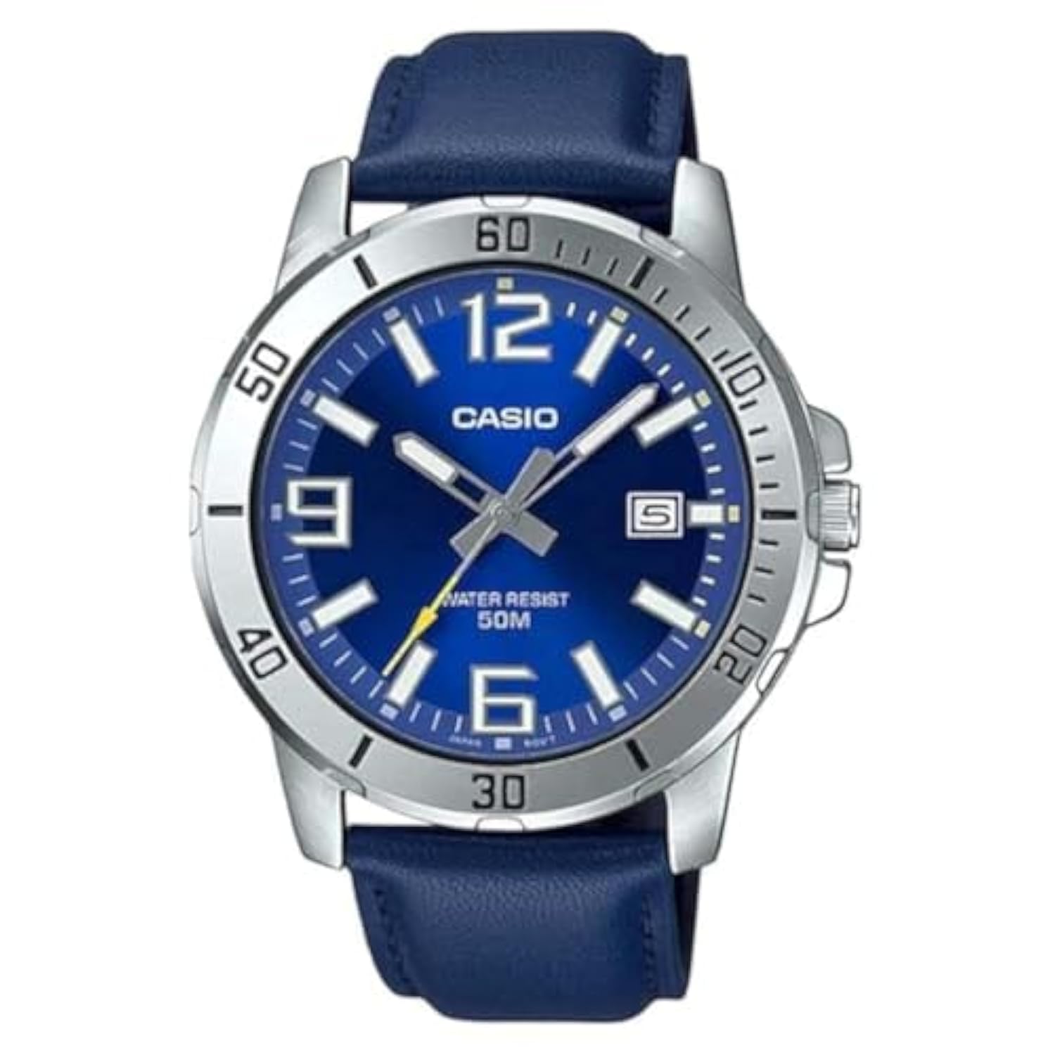 نوار چرم آبی مردانه Casio MTP-VD01L-2BV آبی بند و کوره آنالوگ از نوع معمولی