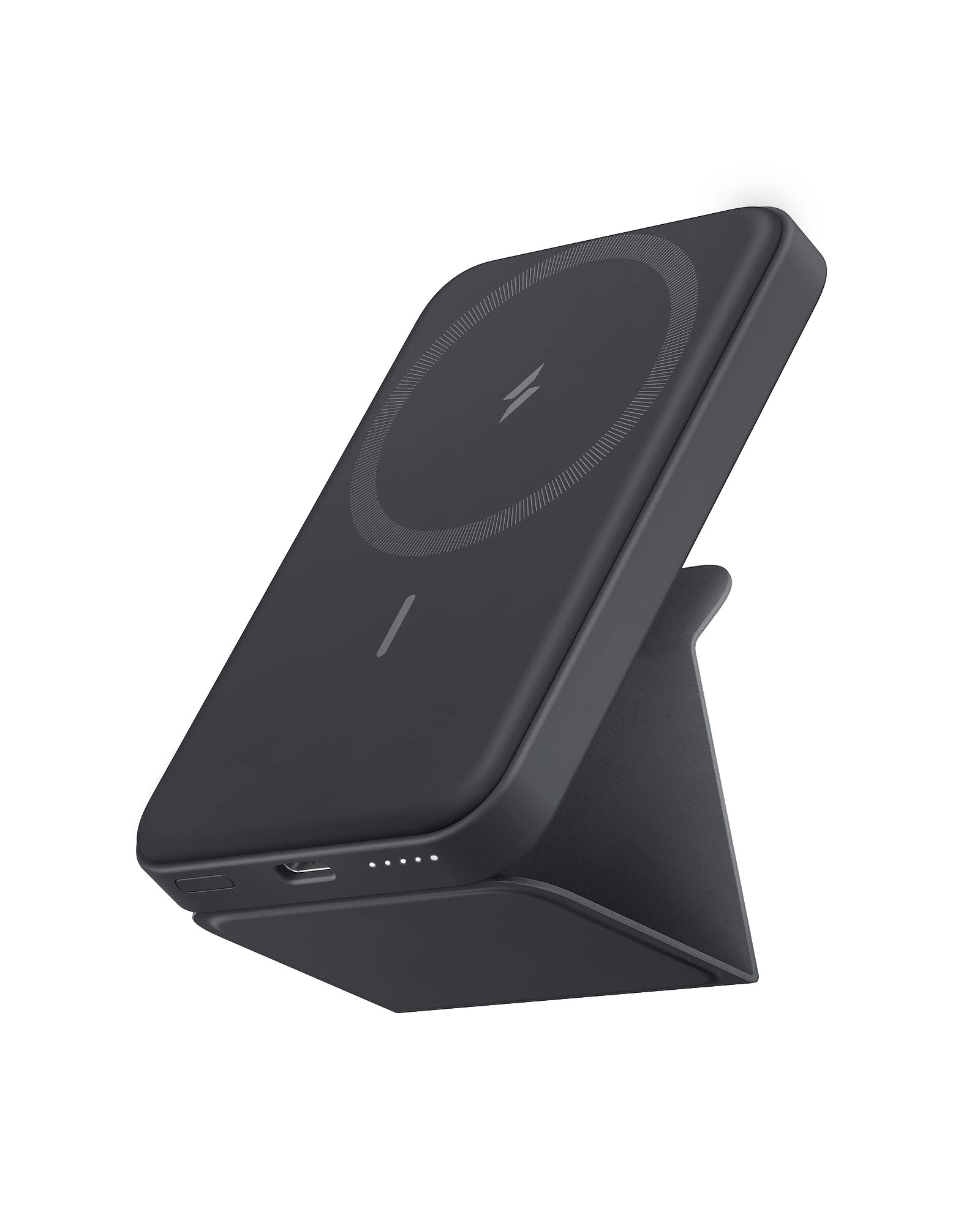 شارژر قابل حمل بی‌سیم مغناطیسی قابل تاشید و USB-C انکر 622 (مگگو)، باطری مغناطیسی 5000mAh و محمول برای انواع آیفون های 16 Pro Max/15/14 (سری اینتراستلر خاکستری) سیاه