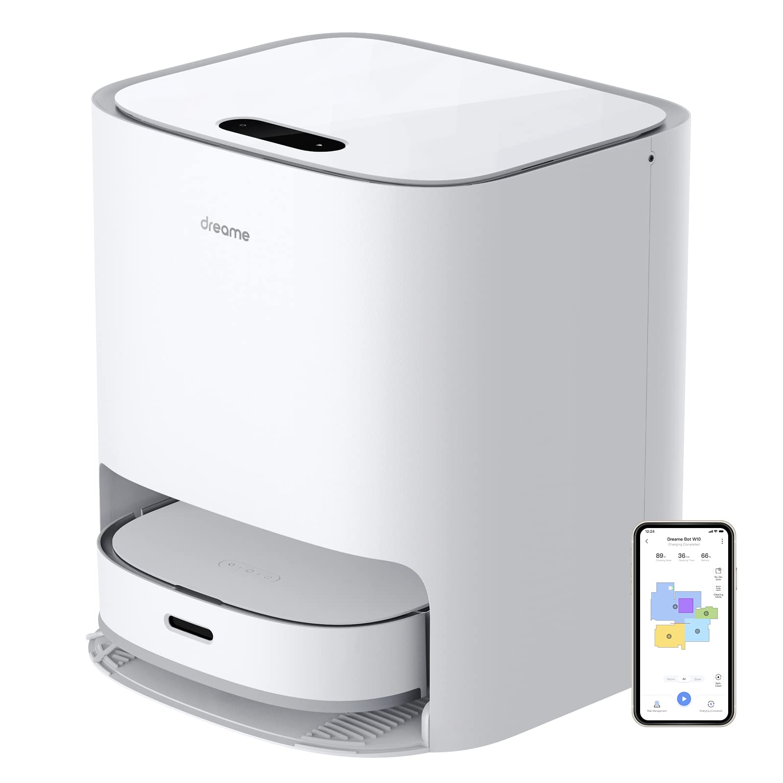 مکنده و مپ روباتی Dreametech W10، تمیزکاری، مپ کردن، شستشو و خشک کردن 4 در 1، مکنده روباتی با راهبری عالی لیدار، جذب قدرتمند ۴۰۰۰ پاسکال برای موهای حیوانات خانگی، کف سخت، فرش