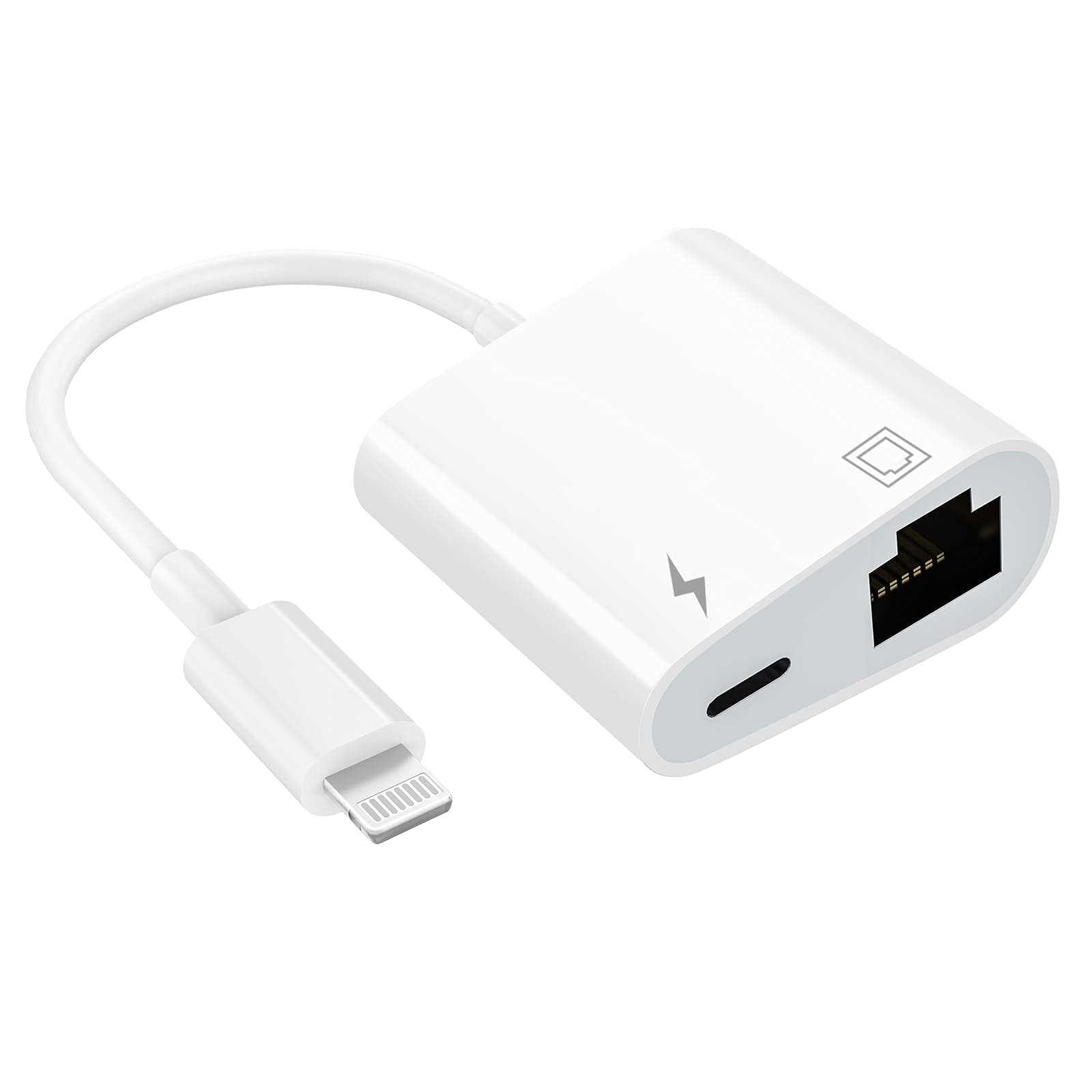 آداپتور لایتنینگ به اترنت با گواهی Apple MFi - آداپتور شبکه LAN RJ45 2 در 1 با پورت شارژ برای آیفون/آیپد/آیپاد، قابلیت اتصال و استفاده به صورت Plug and Play، پشتیبانی از شبکه 100 مگابیت بر ثانیه اترنت به RJ45 - رنگ آبی
