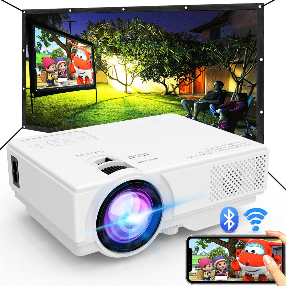 پروژکتور NISOO با وای‌فای، ارتقا 2021 7500 لومن [صفحه نمایش 100 اینچی پروژکتور مشمول] پروژکتور برای فیلم‌های خارجی، پشتیبانی از 1080P همگام با صفحه نمایش گوشی هوشمند از طریق وای‌فای/کابل USB برای سرگرمی در خانه