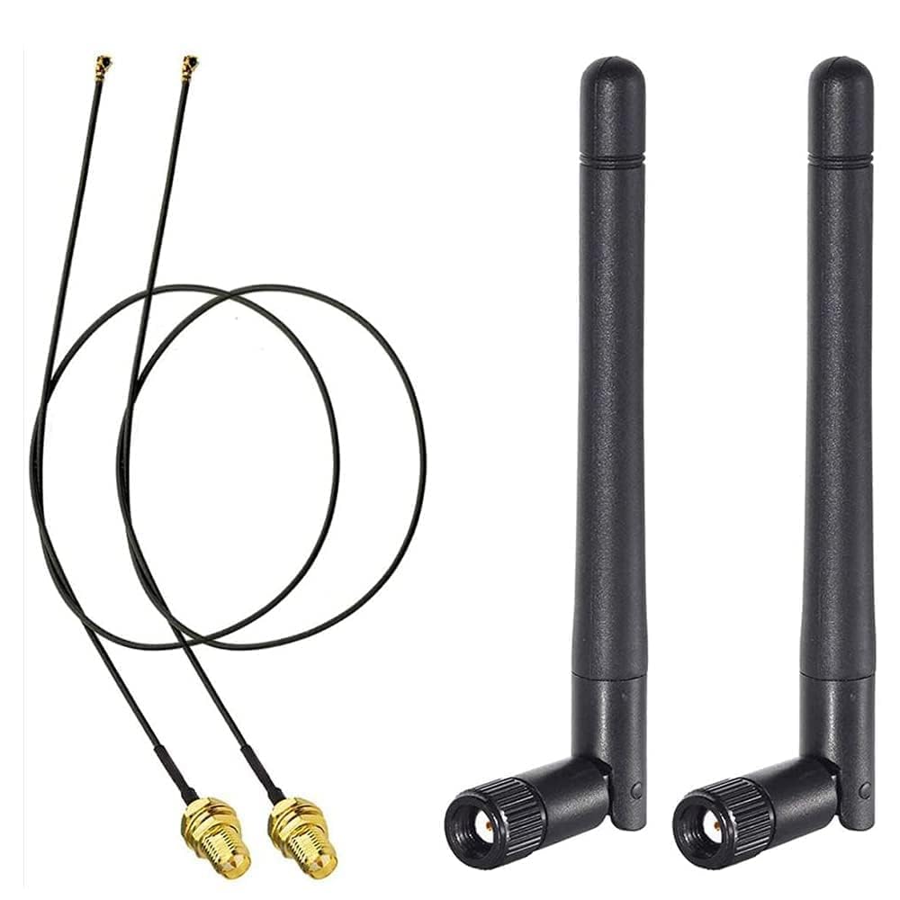 آنتن وای فای Bingfu M.2 2.4 گیگاهرتز 5 گیگاهرتز 5.8 گیگاهرتز 3dBi MIMO RP-SMA نر (2 بسته) + 2 x کابل 12 اینچی Ngff Ipex4 به Rp-SMA برای کارت شبکه بی‌سیم اینتل M.2 NGFF آداپتور وای فای لپ تاپ برای کارت M.2 NGFF