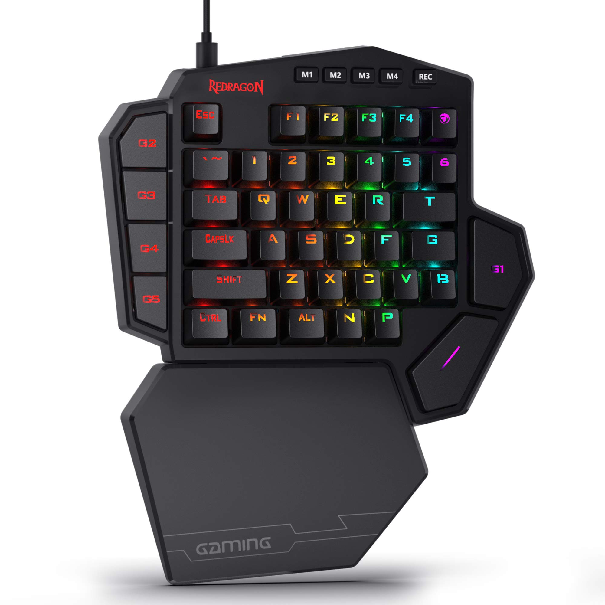 صفحه کلید مکانیکی بازی Redragon K585 DITI یک دستی با نورپردازی RGB، باسیم Type-C حرفه ای با 7 کلید ماکرو در داخل، محافظ مچ دست قابل جداشد، سوئیچ قرمز خطی، 42 کلید