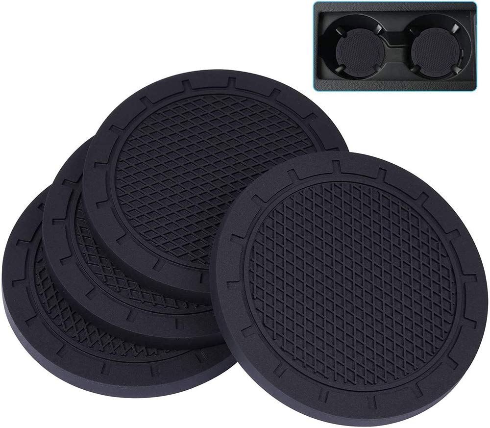 محصولات ELECDON Car Coasters، ELECDON PVC Car Cup Holder Insert Coaster، یکپارچه کننده فنر لاستیکی ضد لغزش Cup Mats برای داخل خودروهای همگانی برای آقایان یا بانوان (قطر 7 سانتیمتر، رنگ مشکی، 4 عدد)