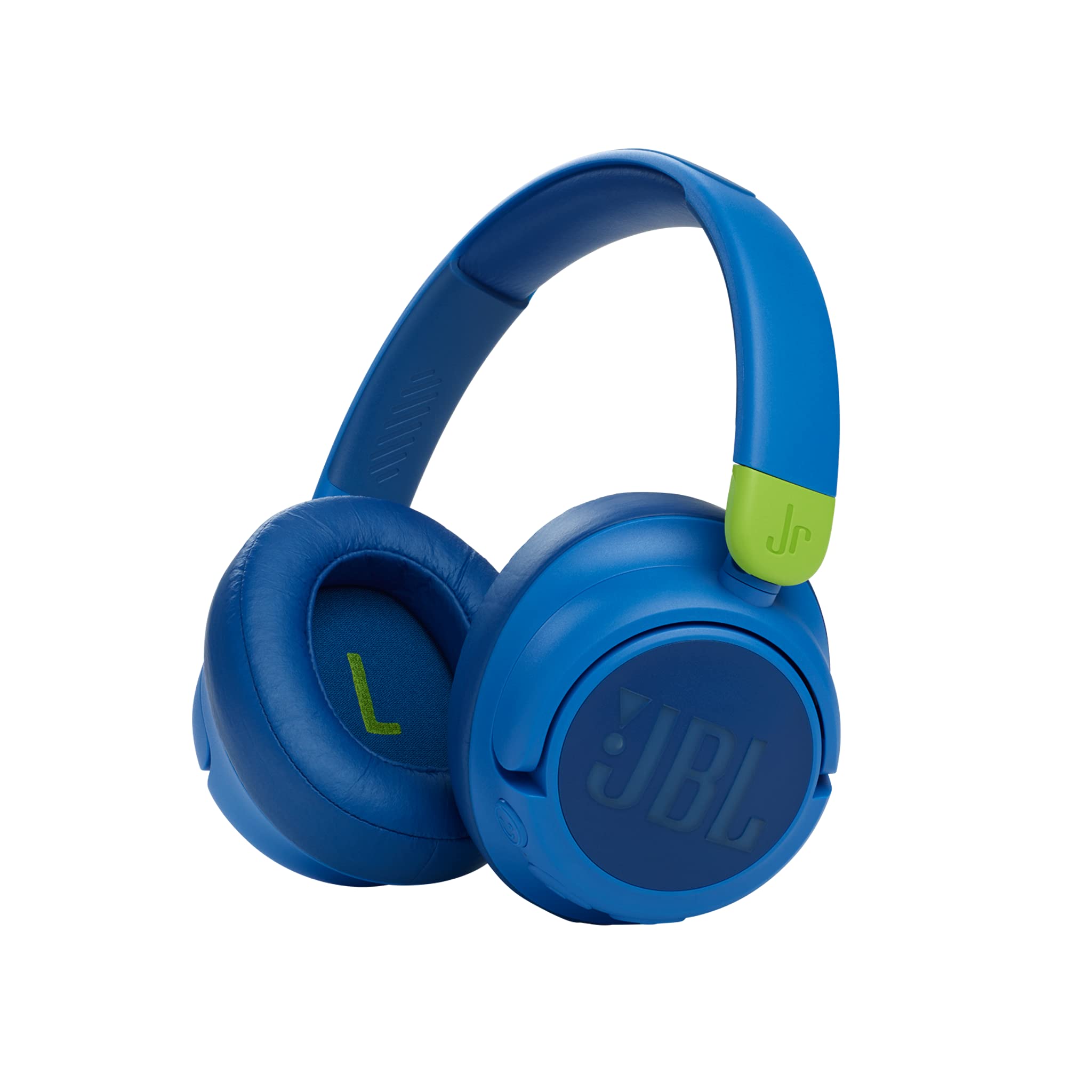 هدفون بی‌سیم بچگانه JBL JR460NC، با قابلیت لغو نویز، دارای میکروفن داخلی، باتری 20 ساعته، طراحی شده برای کودکان، کابل صوتی قابل جداشدن، رنگ آبی، JBLJR460NCBLU بچه‌ها راحت.