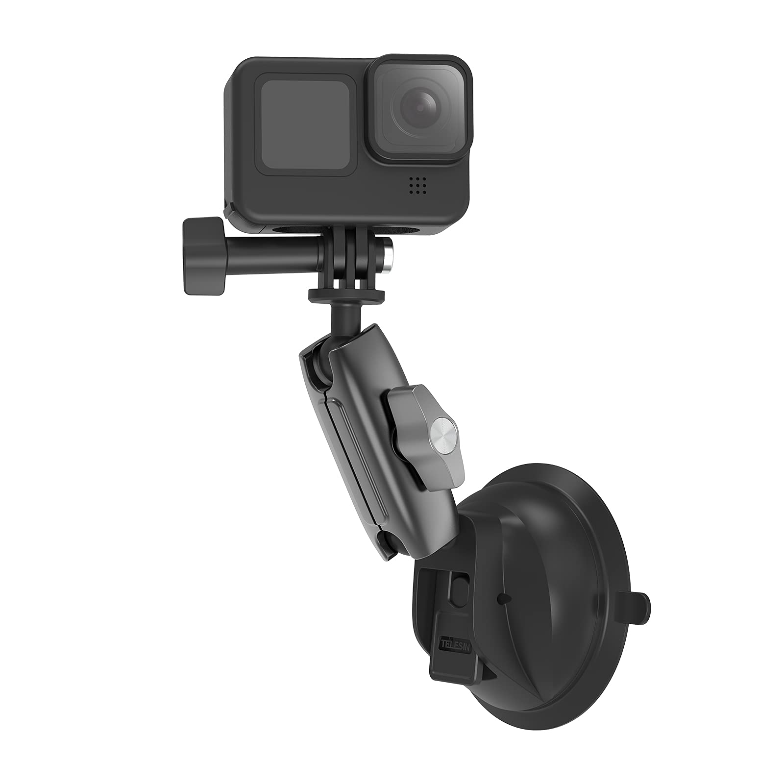 محصول ساکشن کاپ دوربین اکشن TELESIN قابل چرخش ۳۶۰ درجه برای دوربین‌های GoPro، Insta360، DJI Osmo Action، Osmo Pocket و گوشی همراه از آلیاژ آلومینیوم