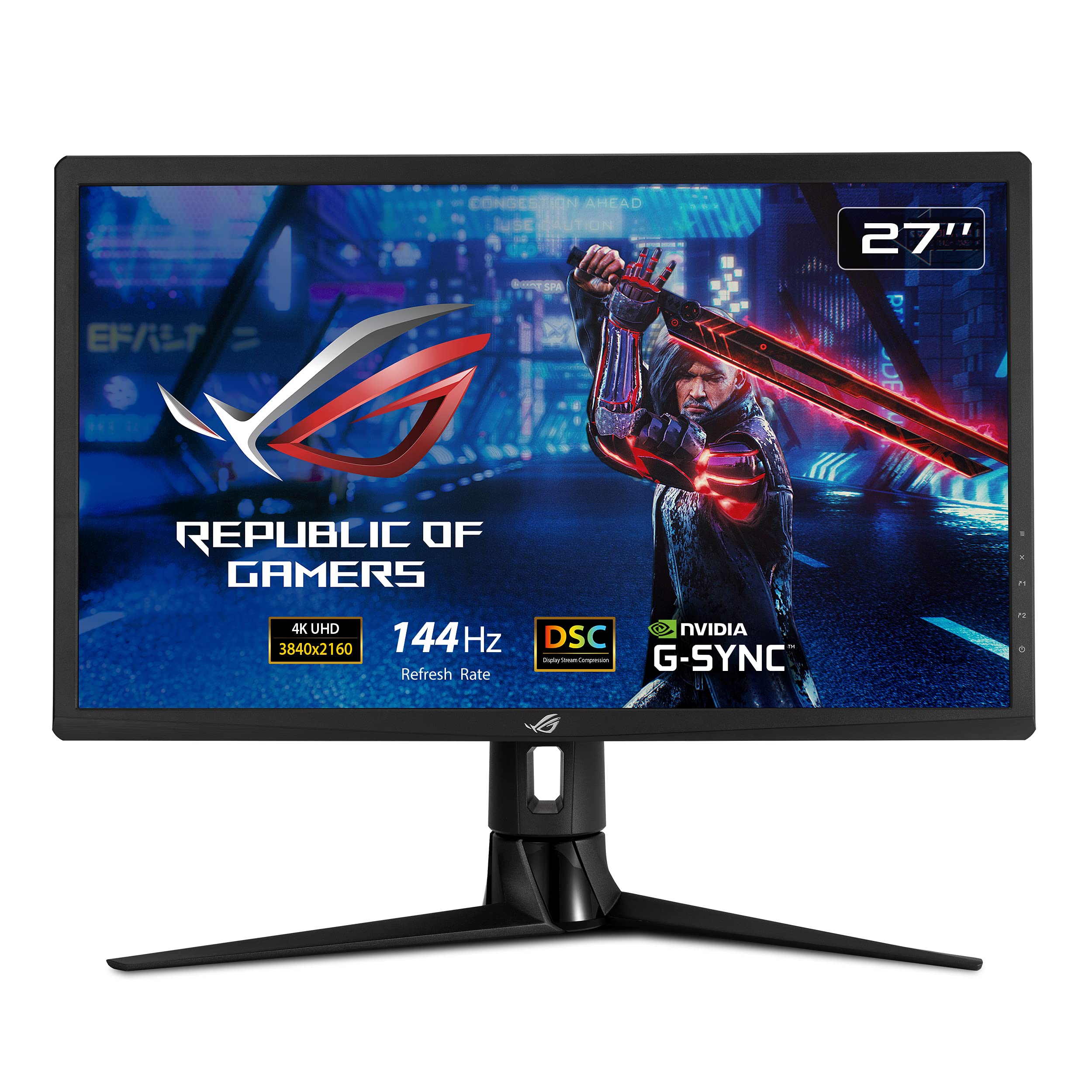 صفحه نمایش بازی ASUS ROG Strix 27 اینچ 4K HDR 144Hz DSC (XG27UQR) - UHD (3840 × 2160)، IPS، 1ms، Blur Motion پایین بسیار، DisplayHDR 400، DCI-P3 90٪، سازگار با G-SYNC، مراقبت از چشم، DisplayPort، HDMI، USB 3.0 27 اینچ 4K 144Hz DSC