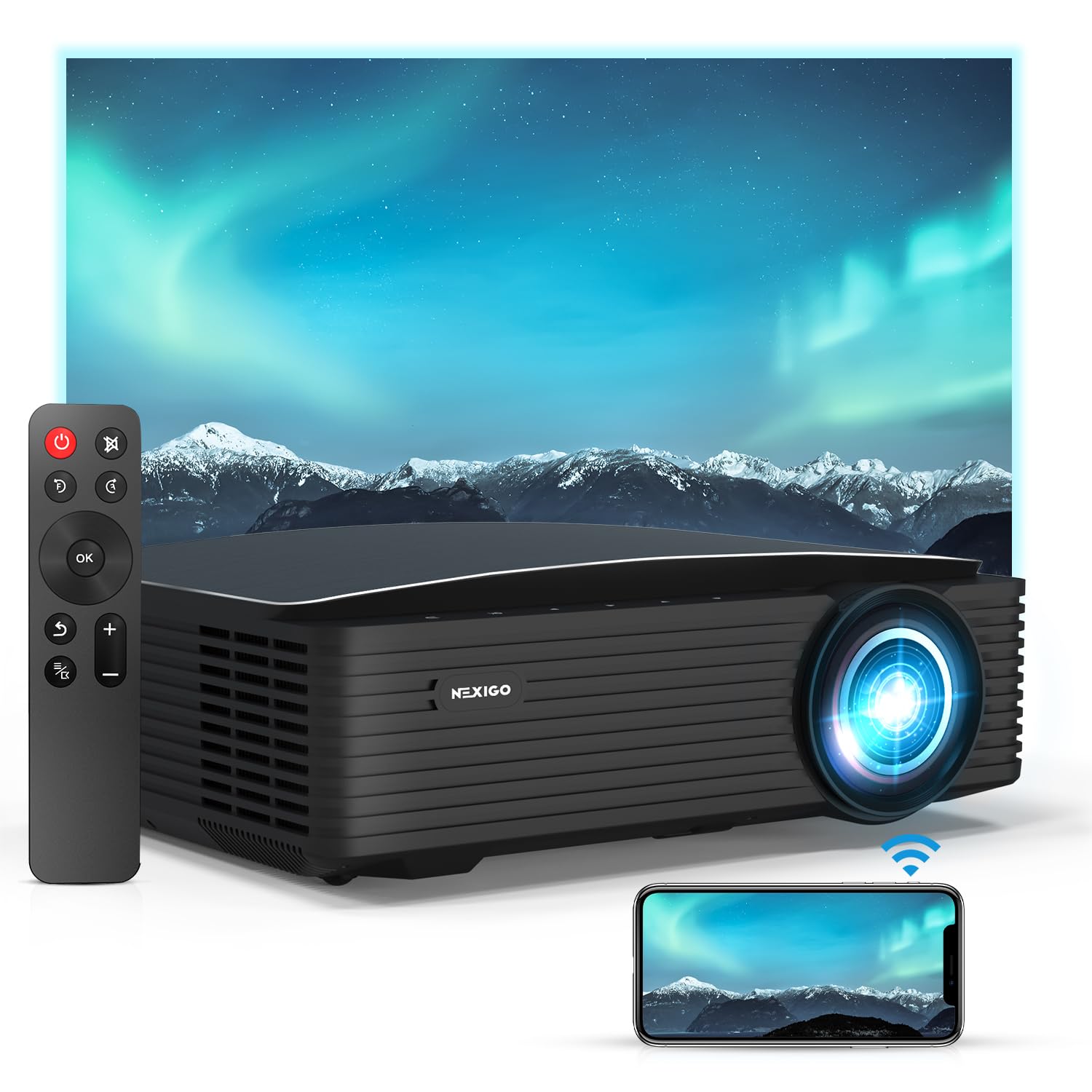 پروژکتور خارجی NexiGo PJ20، 350 لومن ANSI، پشتیبانی از صدای Dolby_Audio، سازگار با TV Stick، iOS، Android، لپتاپ، کنسول، سیاه