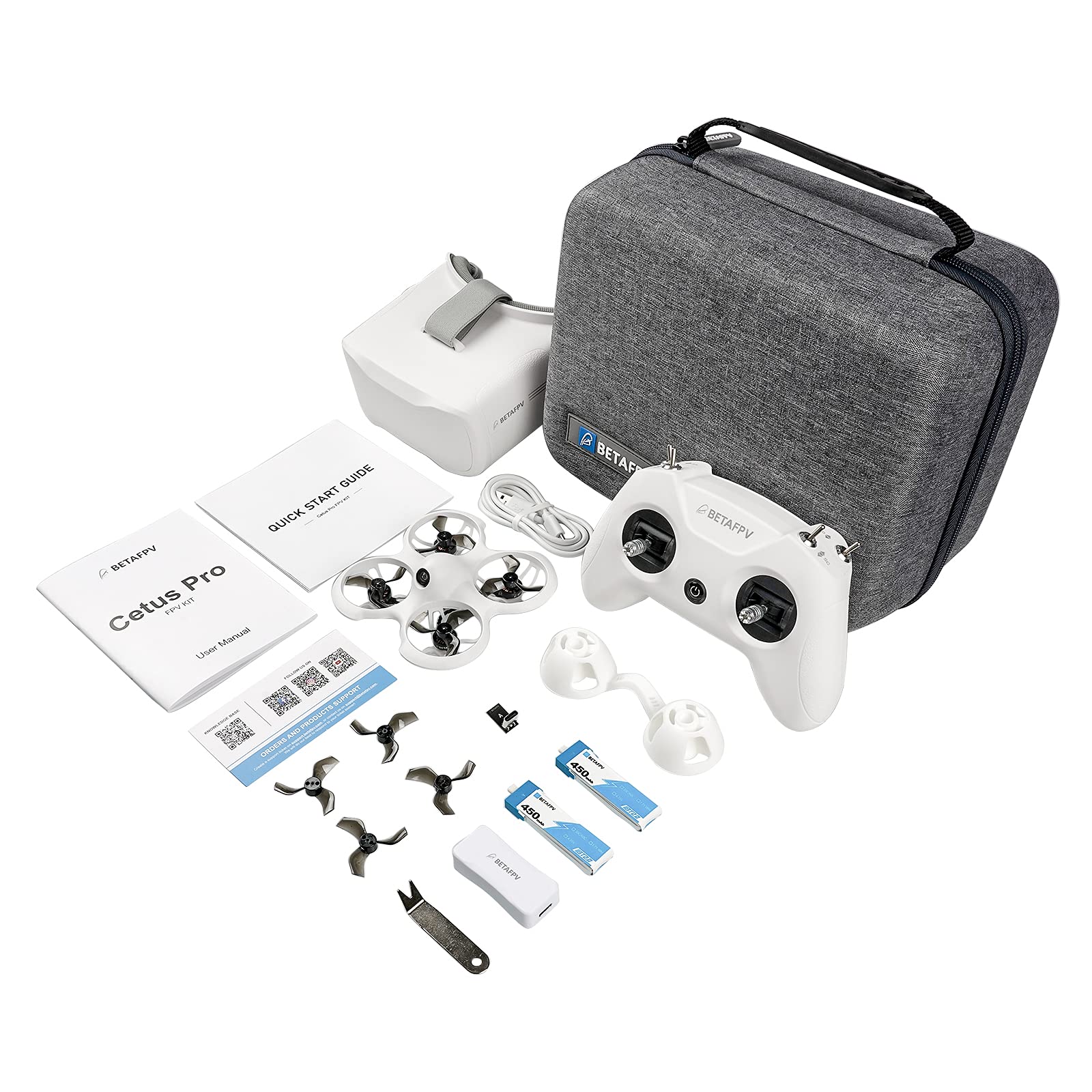 کیت پهپاد FPV Cetus Pro از BETAFPV با قابلیت نگهداری ارتفاع، قابلیت حفاظت خودکار، فرود اضطراری، ۳ حالت پروازی و قابلیت فعال‌سازی پهپاد ترتل برای مبتدیان و نوجوانان را آماده پرواز ارائه می‌کند. این کیت شامل کنترل از راه دور Cetus Pro FPV است.