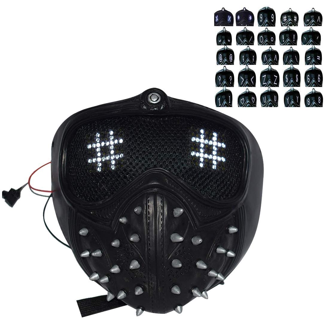 ماسک واچ داگز بولکس با کنترل از راه دور و نور LED با 25 اکسپرسیون مختلف و زیپ‌های فلزی برای استفاده در کاسپلی و هالووین