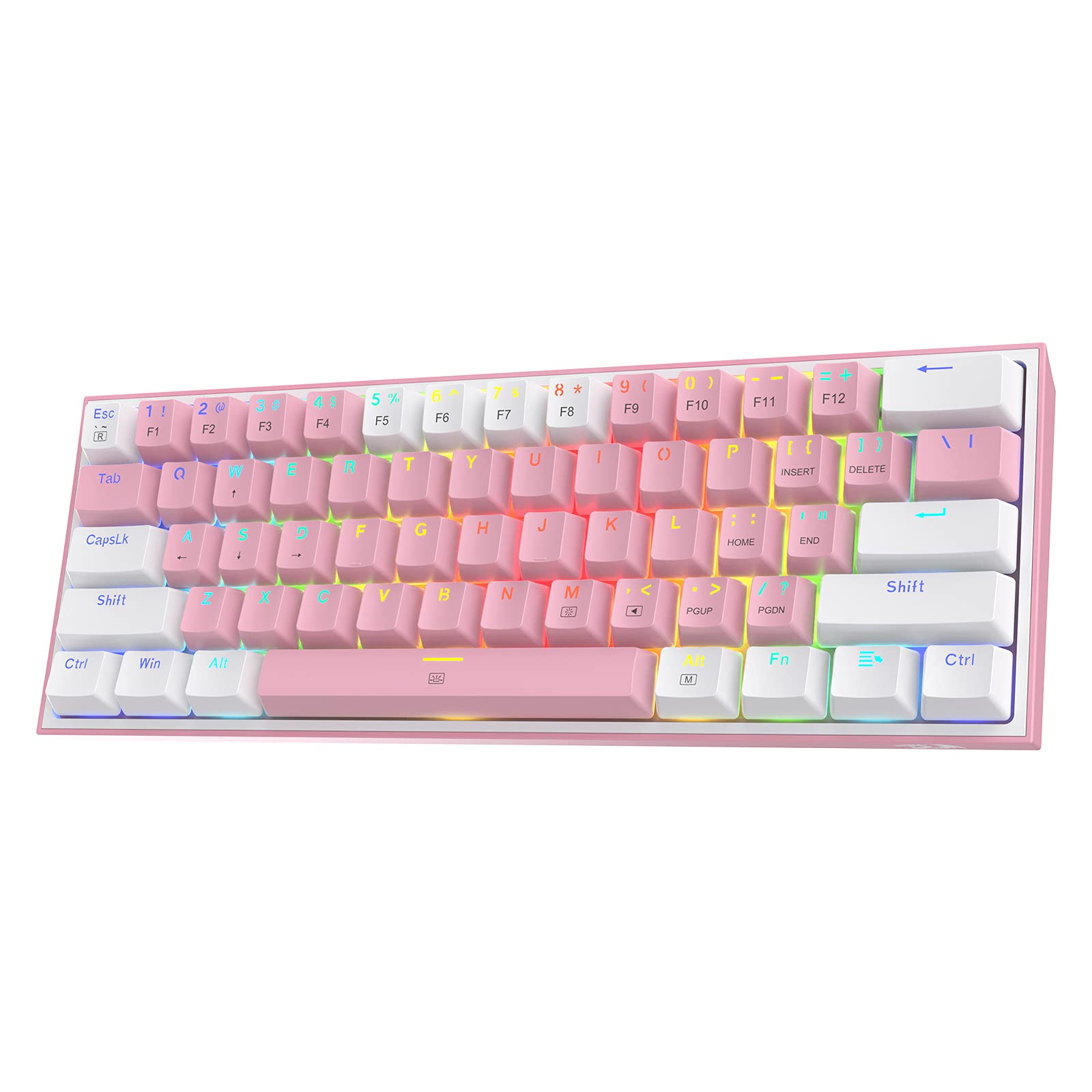 صفحه کلید بازی کردنی با سیم RGB Redragon K617 Fizz 60٪ ، 61 کلید صفحه کلید مکانیکی کوچک با کلیدهای سفید و صورتی ، سوئیچ قرمز خطی ، درایور / نرم‌افزار پشتیبانی شده توسط تولیدکننده حرفه‌ای