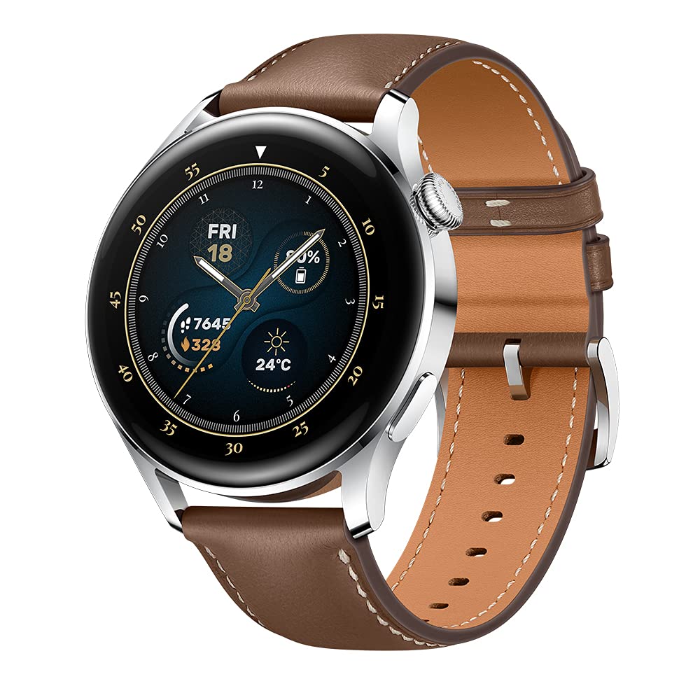 ساعت هوشمند 4G HUAWEI WATCH 3 Classic با صفحه نمایش 1.43 اینچی AMOLED، عمر باتری 3 روزه، پایش اکسیژن خون 24/7 و ضربان قلب، GPS داخلی، استاندارد 5ATM، طرح استیل برنز کلاسیک