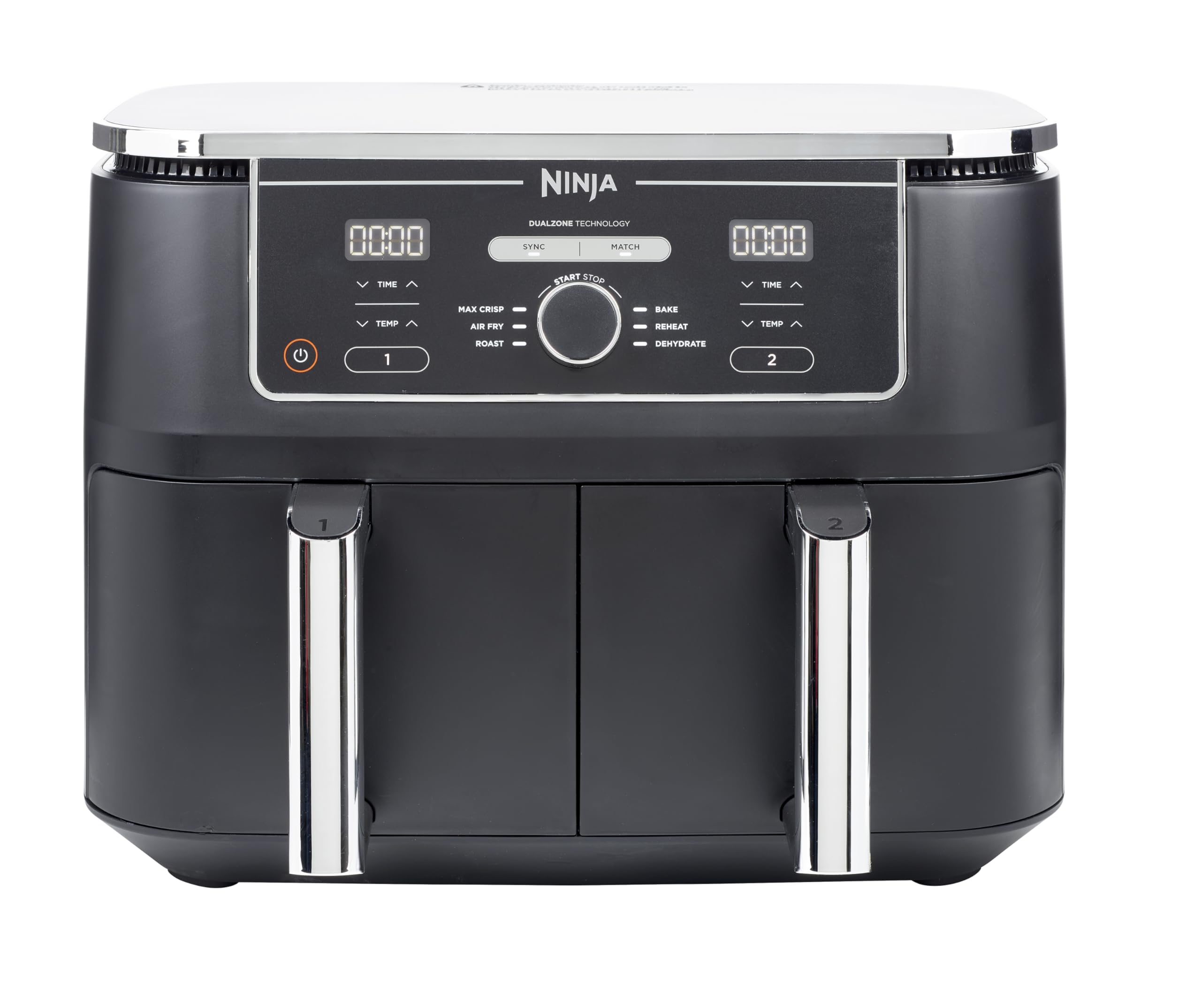 فریتور دوکانه دیجیتال Ninja Foodi MAX، 2 دراور، 9.5 لیتری، 6 در 1، بدون نیاز به روغن، سرخ کردن با هوا، حالت سرخ شدن بیشینه، پخت، سرخ کردن با کیفیت، تازه کردن مجدد، خشک کردن، پخت 8 پرتی و جوشاندن، سبد های غیر چسبنده مناسب برای ماشین ظرفشویی، رنگ مشکی AF400ME 9.5 لیتری دوکانه سیاه