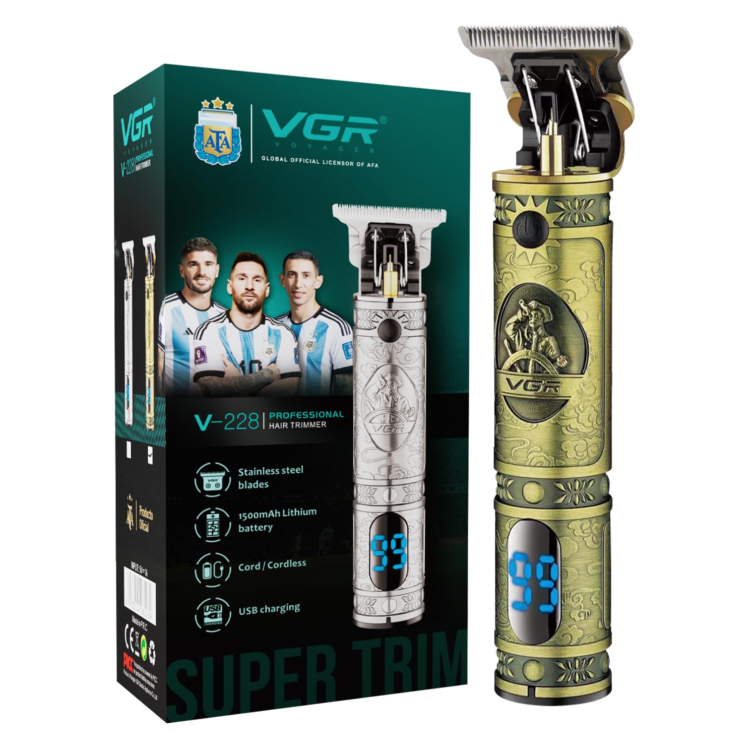 وی جی آر V-228 کلیپر حرفه ای مو با نمایشگر LED زمان کارکرد: 180 دقیقه تریمر مخصوص مردان چند رنگ