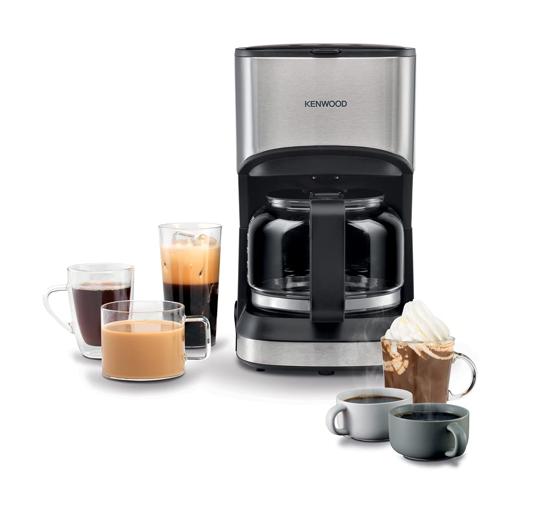 ماشین قهوه‌ساز KENWOOD تا 6 فنجان برای تهیه قهوه رتبه یا آمریکانو 550 وات 40 دقیقه خاموشی خودکار، فیلتر قابل استفاده مجدد، قابلیت ضد چکه‌خوردی، صفحه گرم‌کننده و آسان‌تمیز سازی CMM05.000BM مدل مشکی/نقره‌ای رنگ جدید تا 6 فنجان