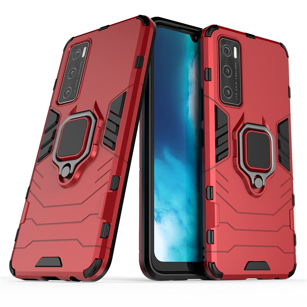 سازگار با کیف VIVO V20 SE، دسته دار حلقه فلزی Kickstand Bumper (کار می کند با نگهداری مغناطیسی خودرو) روکش مضاعف مقاوم (قرمز)
