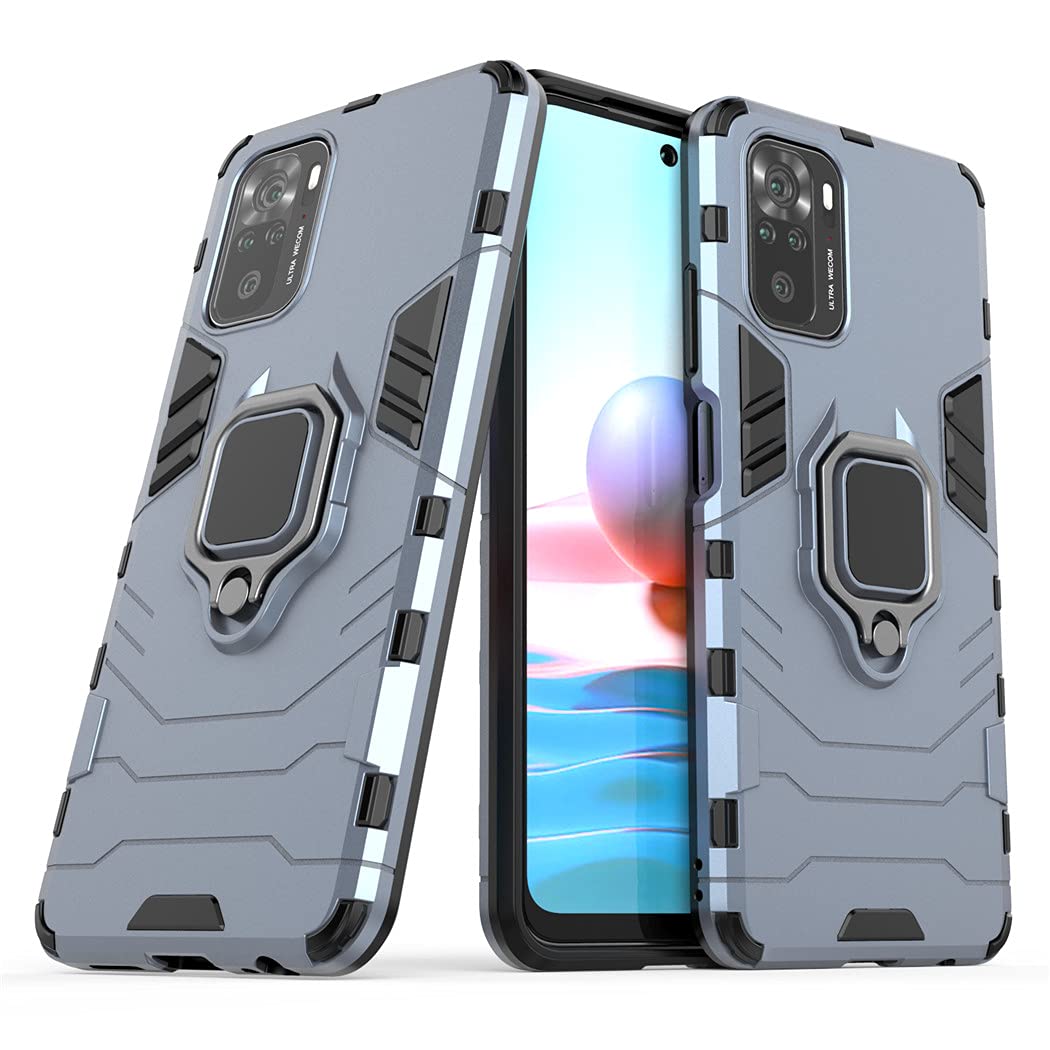 سازگار با Xiaomi Mi Redmi Note 10، Redmi Note 10S Case، Metal Ring Grip Kickstand Bumper (کار با نگهدارنده خودروی مغناطیسی) دو لایه محافظ محکم (آبی)