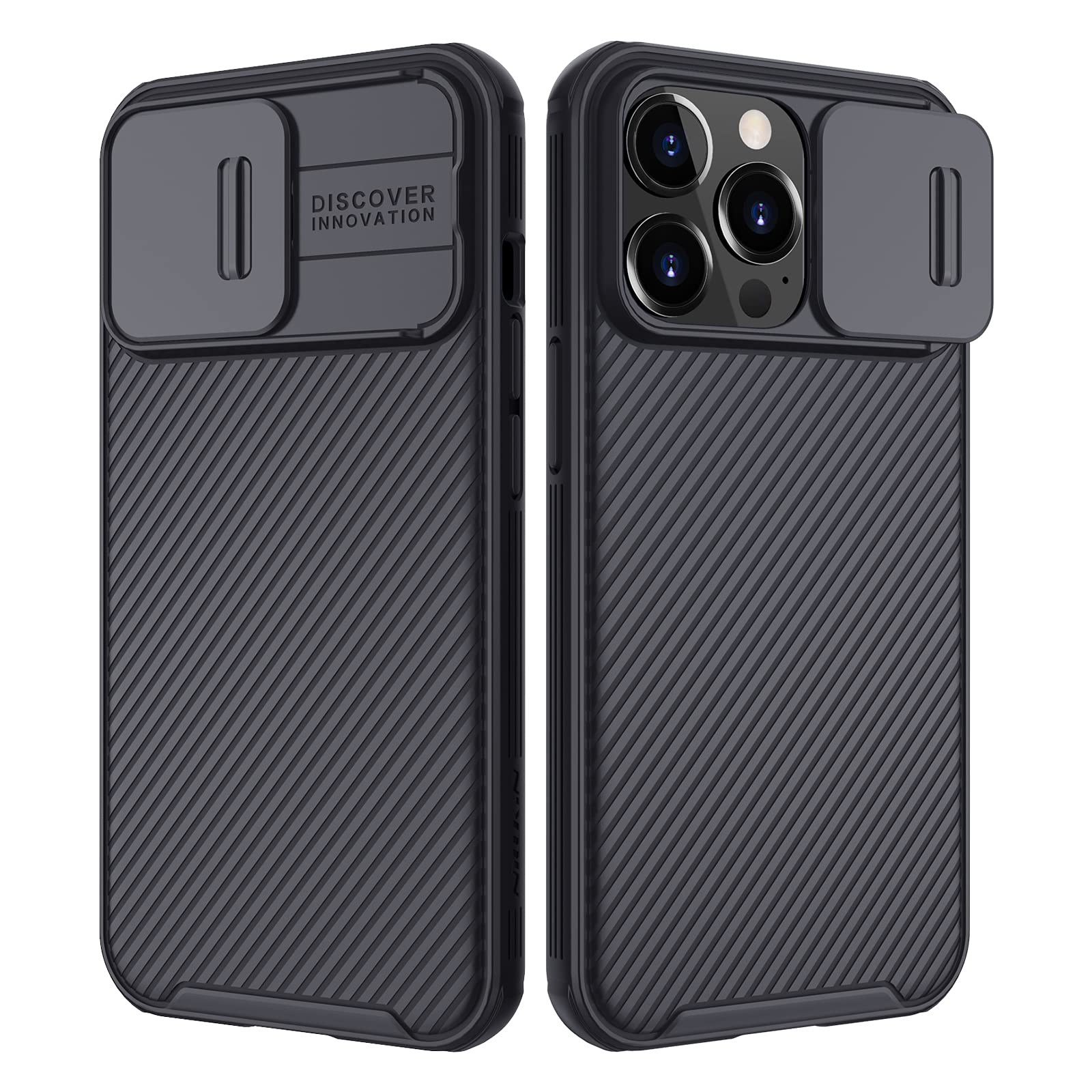 نیلکین سازگار با محافظ گوشی iPhone 13 Pro با پوشش دوربین، محافظ CamShield Pro با قسمت لنز دوربین قابل پیچش، قاب TPU و پشتی PC 6.1 اینچ - مشکی