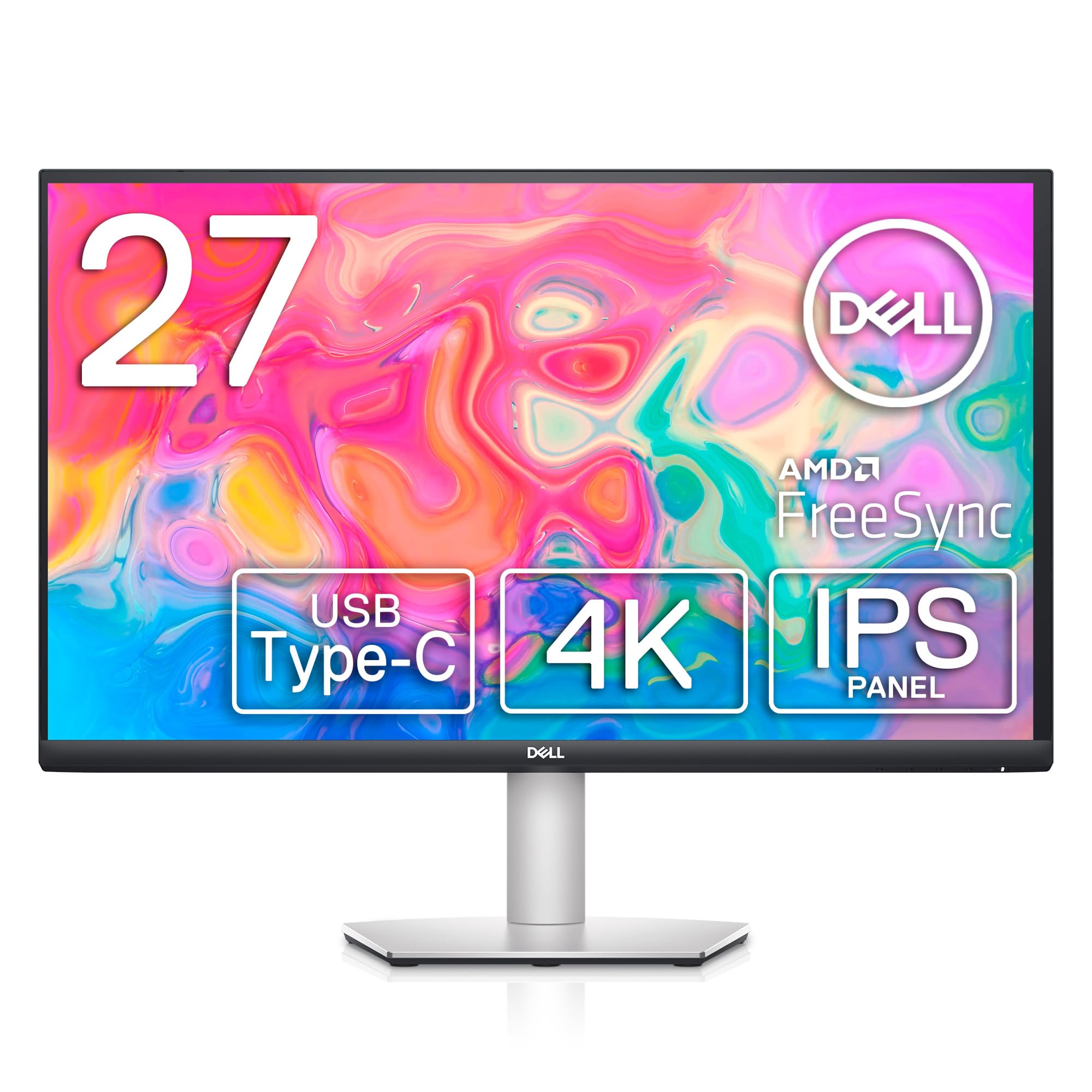 مانیتور Dell S2722QC USB-C 27 اینچ 4K UHD (3840x2160)، 60Hz، IPS، 4ms، AMD FreeSync، 99٪ sRGB، HDR، بلندگوهای داخلی، USB-C، 2x HDMI، 2x USB، گارانتی 3 ساله، رنگ نقره‌ای 27 اینچ S2722QC