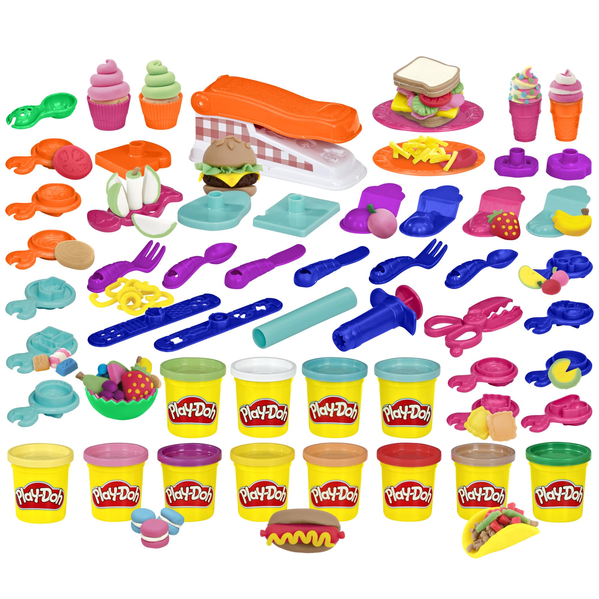 مجموعه بازی Play-Doh Kitchen Creations Fun Factory، ابزار هنر و صنایع دستی برای کودکان 3 سال به بالا با 12 بانک و 42 ابزار (امازون از تولیدی)