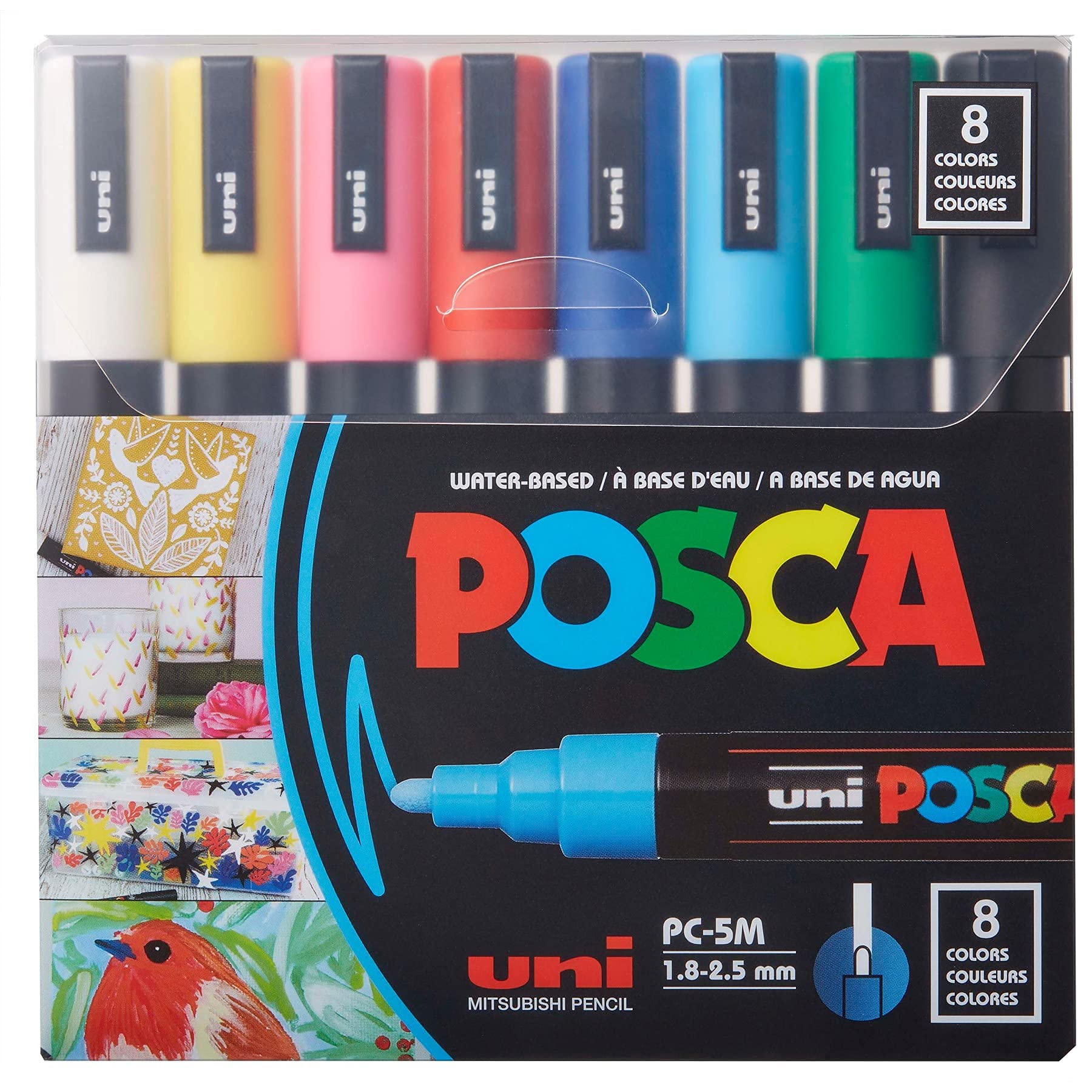 مجموعه نشانگر رنگی 8 رنگی POSCA، PC-5M متوسط