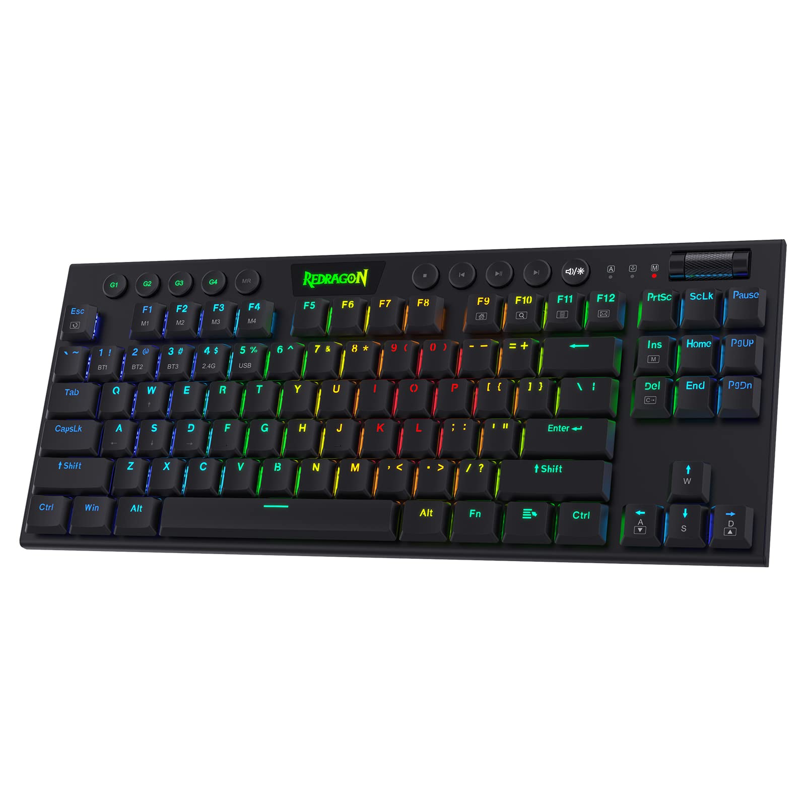 کیبورد مکانیکال بازی Redragon K621 Horus TKL RGB، حالت‌های بی‌سیم 5.0/2.4 گیگاهرتز/سیمی 80% با کنترل وسایل رسانه‌ای اختصاصی و سوییچ‌های خطی Red Switches کلیدهای قرمز