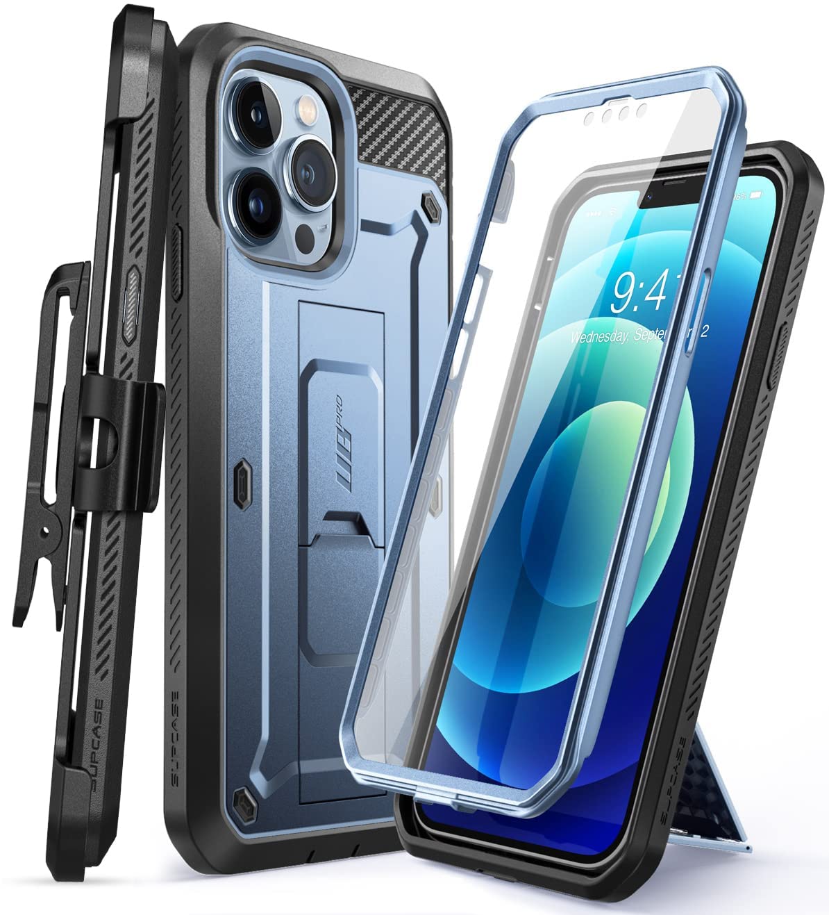 کیس SUPCASE [مجموعه یونیکورن بیتل پرو] طراحی شده برای iPhone 13 Pro، 6.1" (مدل 2021)، کیس سخت بدنه با طراحی دسته شری ، و پخش صفحه داخلی و پایه و کلیپ کمری - کج
