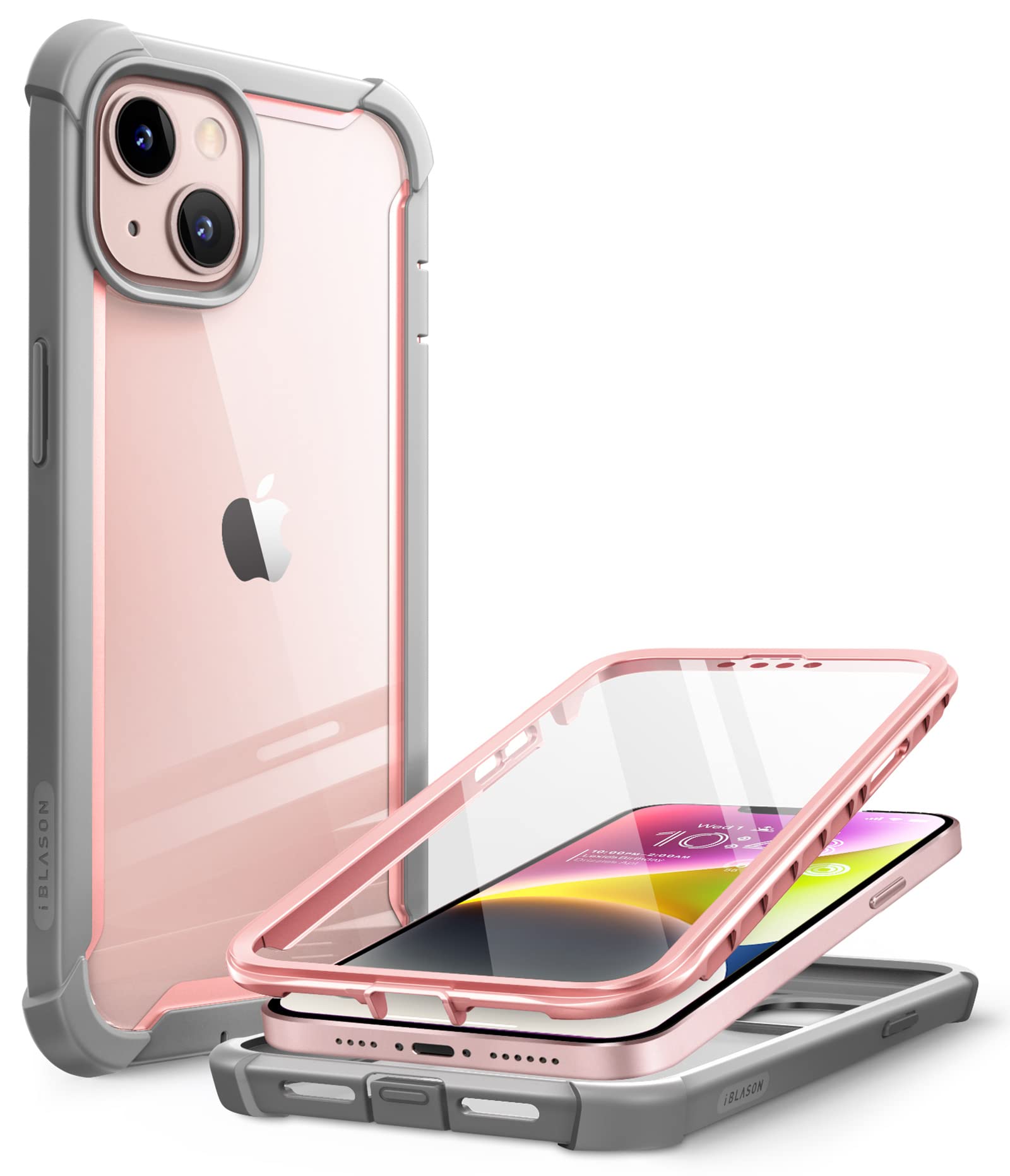 کاور شفاف i-Blason برای iPhone 14 / iPhone 13 (اینچ 6.1) کاور بامپر 360 درجه موبایل کاور محافظ قوی [Ares] با پوشش صفحه نمایشگر 2022 (صورتی)