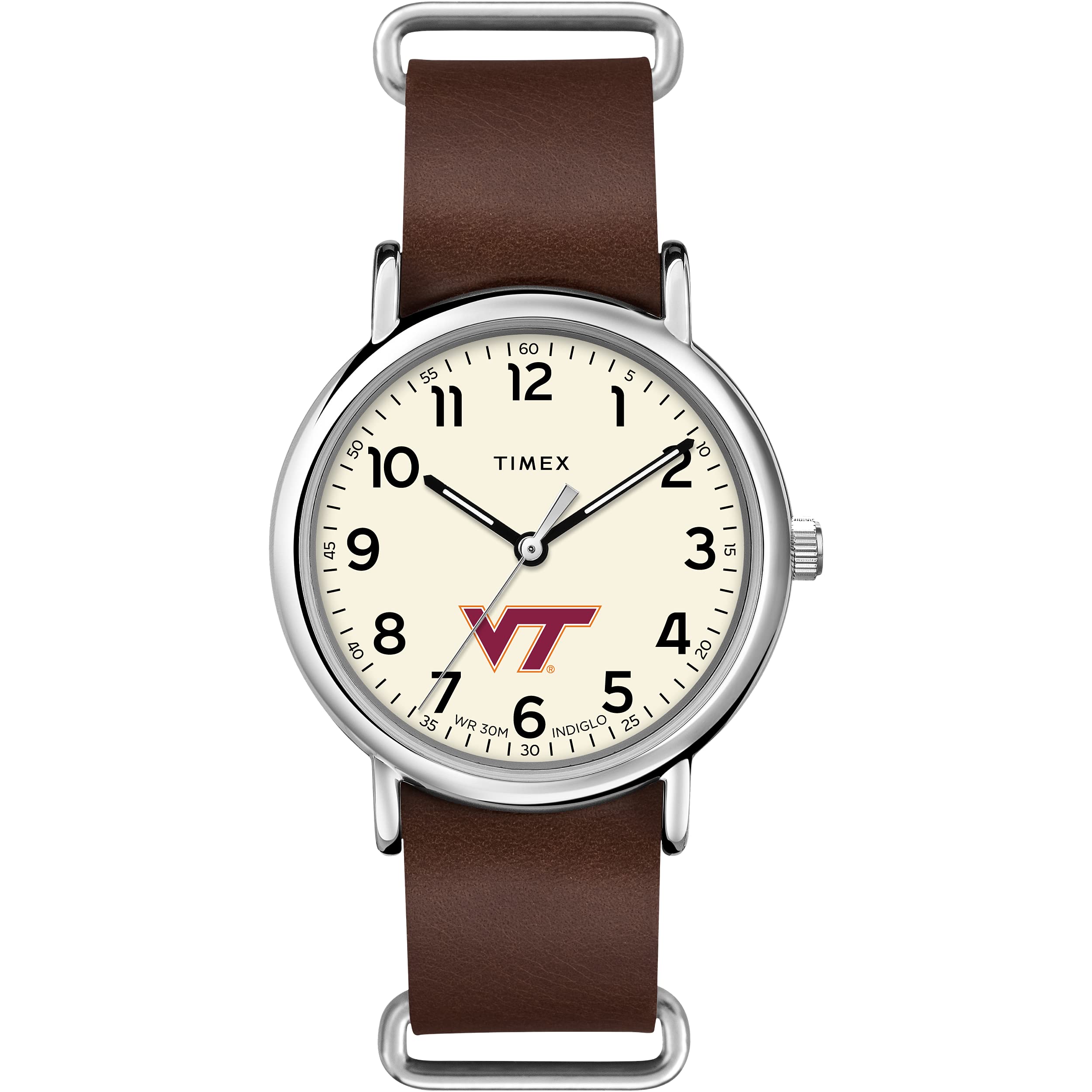 ساعت مچی مردانه Timex Tribute Men's Collegiate Weekender با قطر 40 میلی‌متر و بند چرمی، تیم ورجینیا تک هوکیز